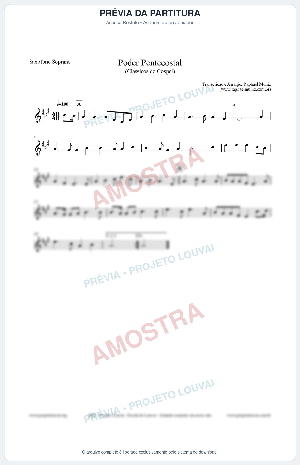 Prévia protegida da primeira página da partitura Partitura para Saxofone Soprano - Poder Pentecostal - Harpa Cristã nº24 - Clássicos do Gospel