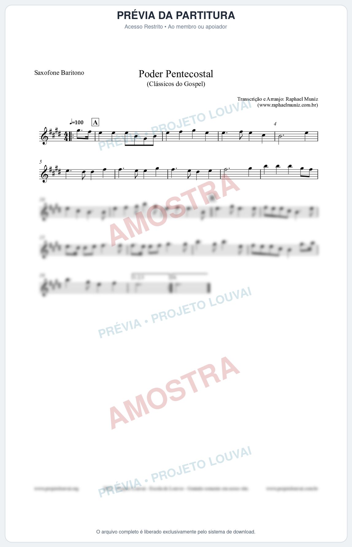 Prévia protegida da primeira página da partitura Partitura para Saxofone Barítono - Poder Pentecostal - Harpa Cristã nº24 - Clássicos do Gospel
