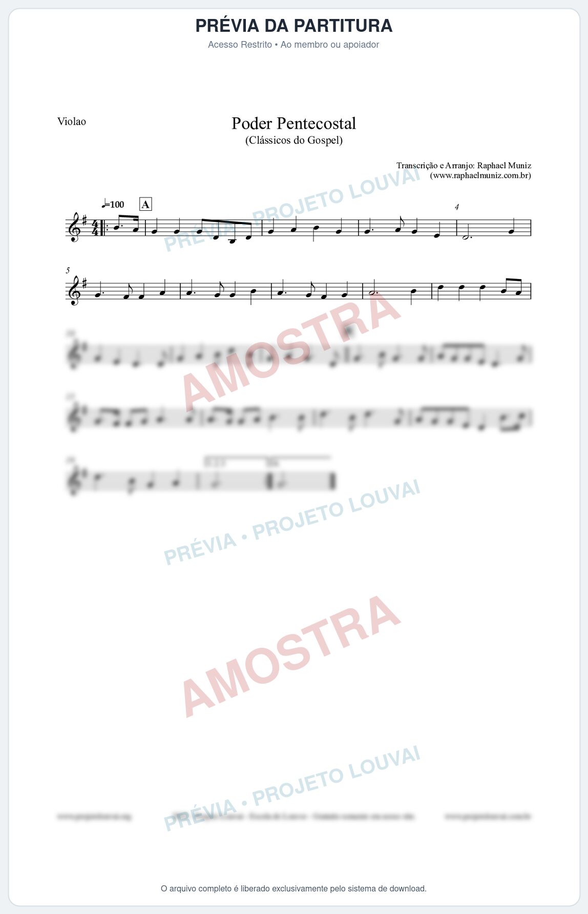 Prévia protegida da primeira página da partitura Partitura para Violão - Poder Pentecostal - Harpa Cristã nº24 - Clássicos do Gospel