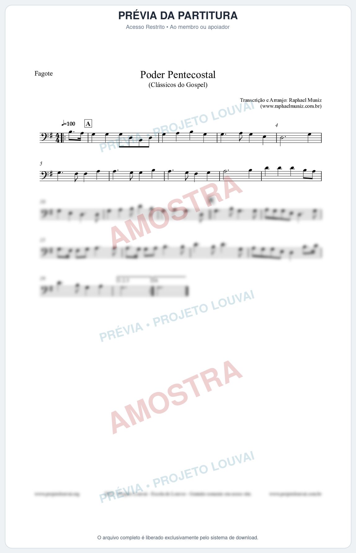 Prévia protegida da primeira página da partitura Partitura para Fagote - Poder Pentecostal - Harpa Cristã nº24 - Clássicos do Gospel