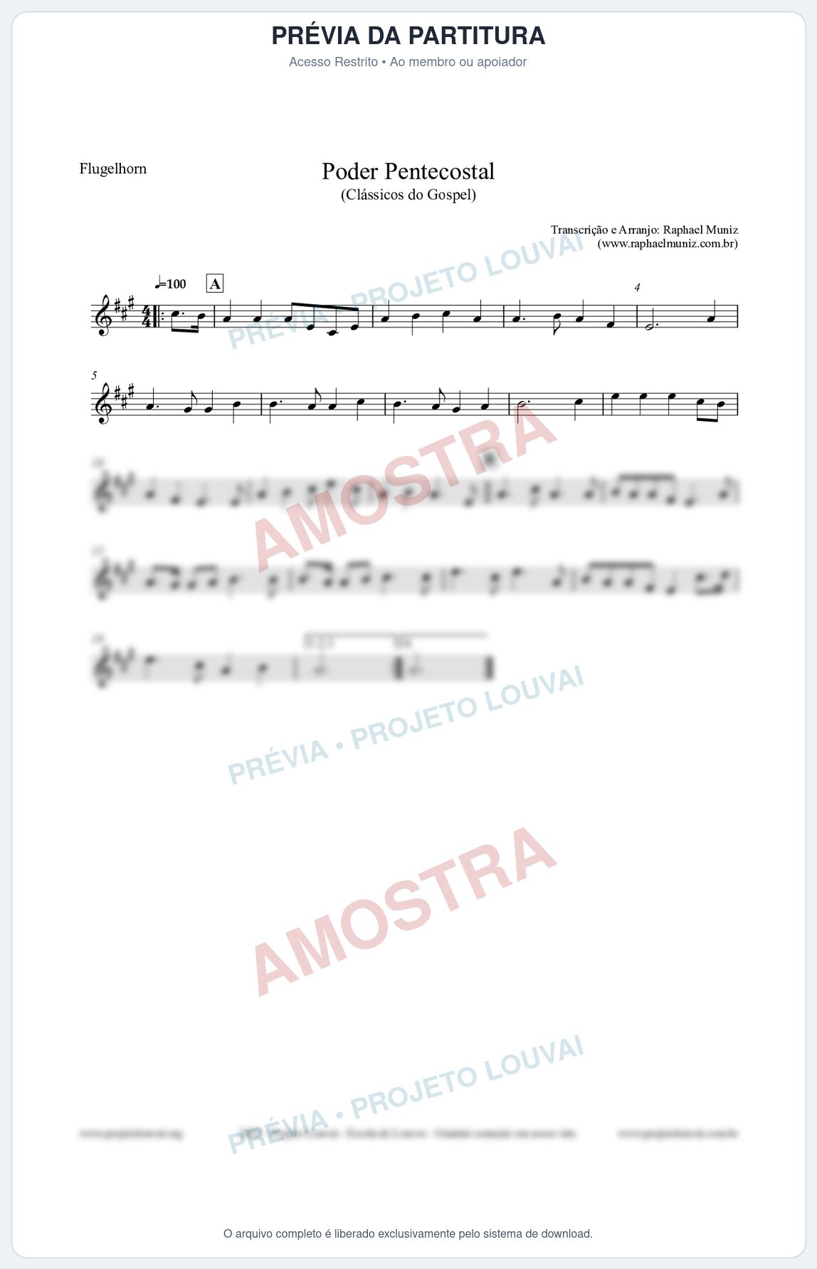 Prévia protegida da primeira página da partitura Partitura para Flugelhorn - Poder Pentecostal - Harpa Cristã nº24 - Clássicos do Gospel