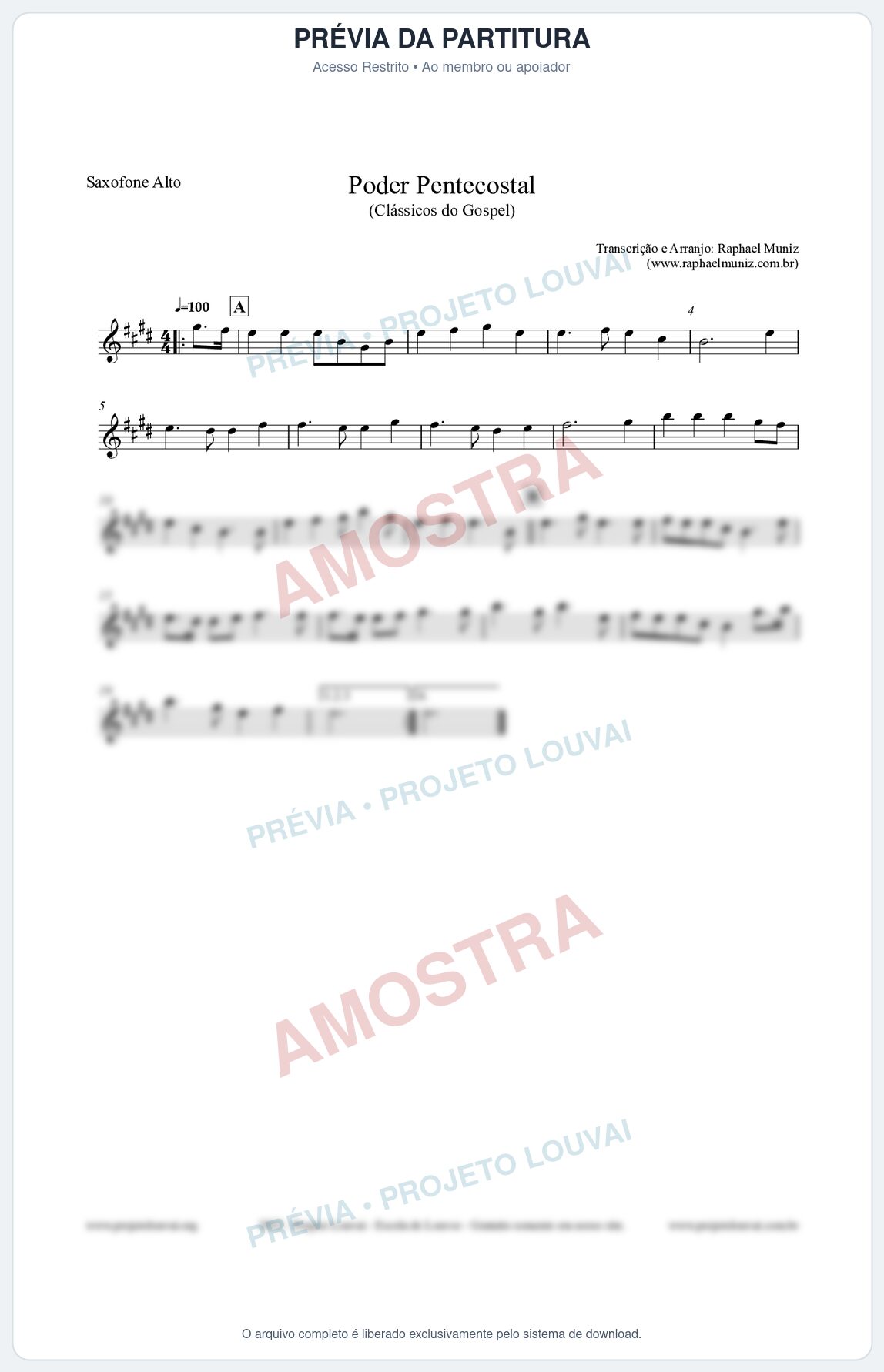 Prévia protegida da primeira página da partitura Partitura para Saxofone Alto - Poder Pentecostal - Harpa Cristã nº24 - Clássicos do Gospel