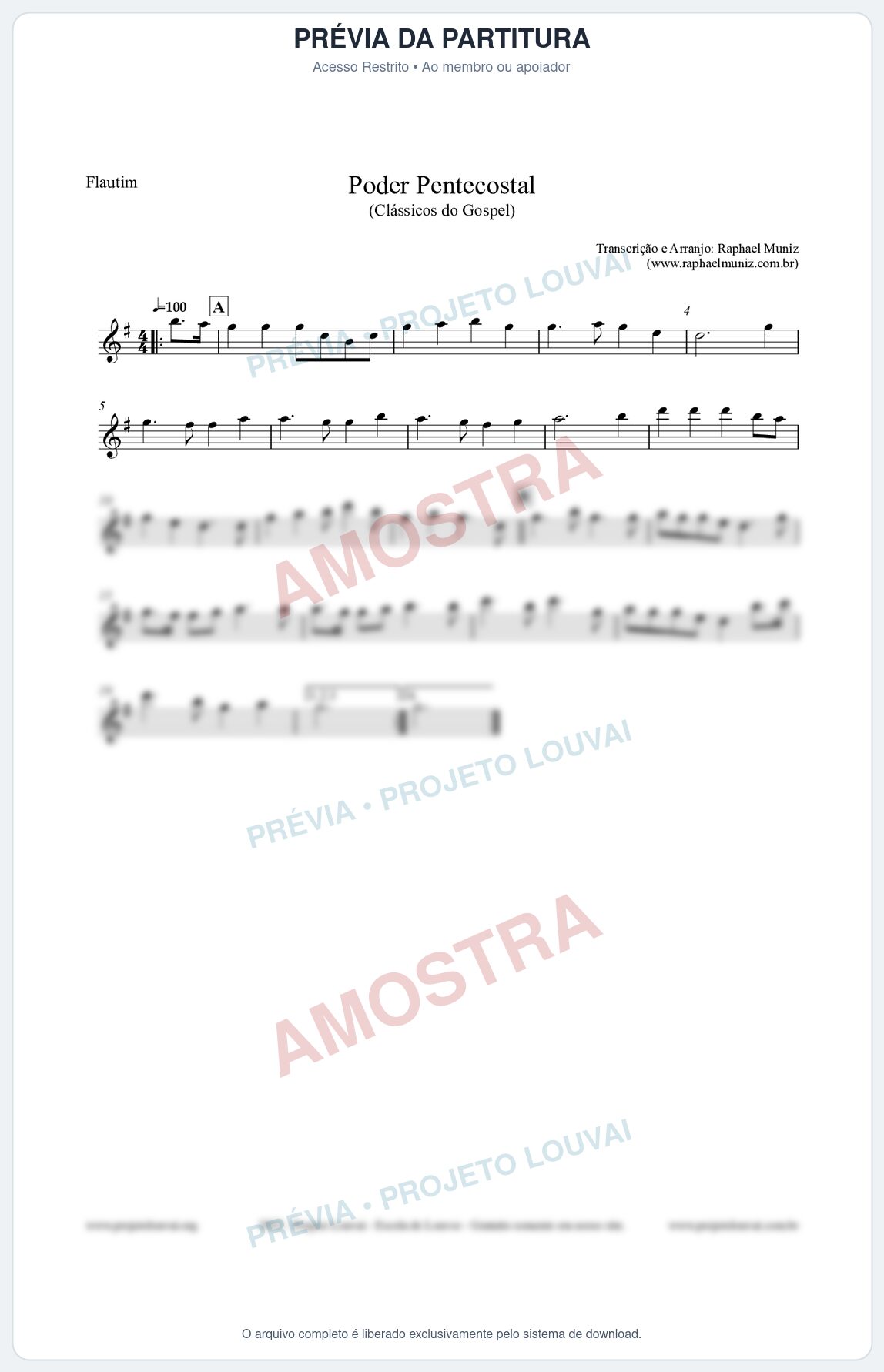 Prévia protegida da primeira página da partitura Partitura para Flautim - Poder Pentecostal - Harpa Cristã nº24 - Clássicos do Gospel