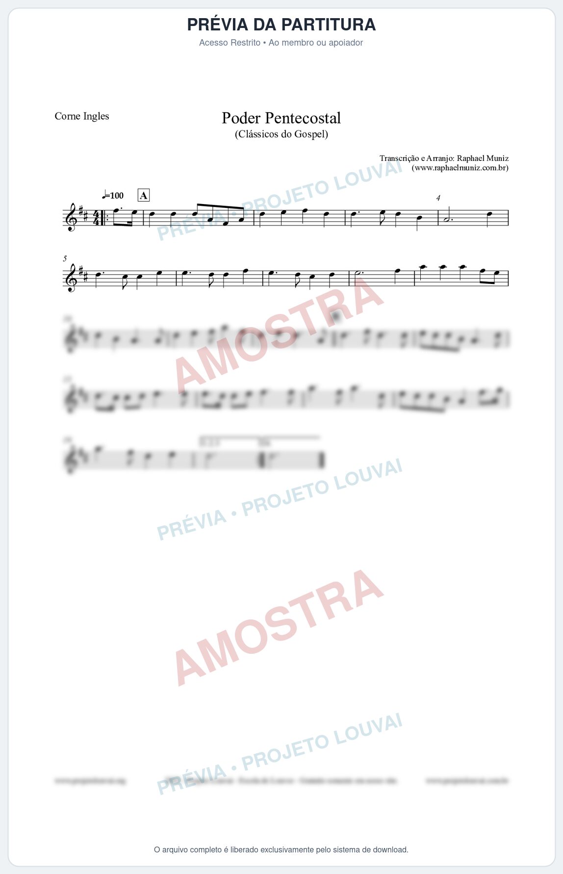 Prévia protegida da primeira página da partitura Partitura para Corne Inglês - Poder Pentecostal - Harpa Cristã nº24 - Clássicos do Gospel