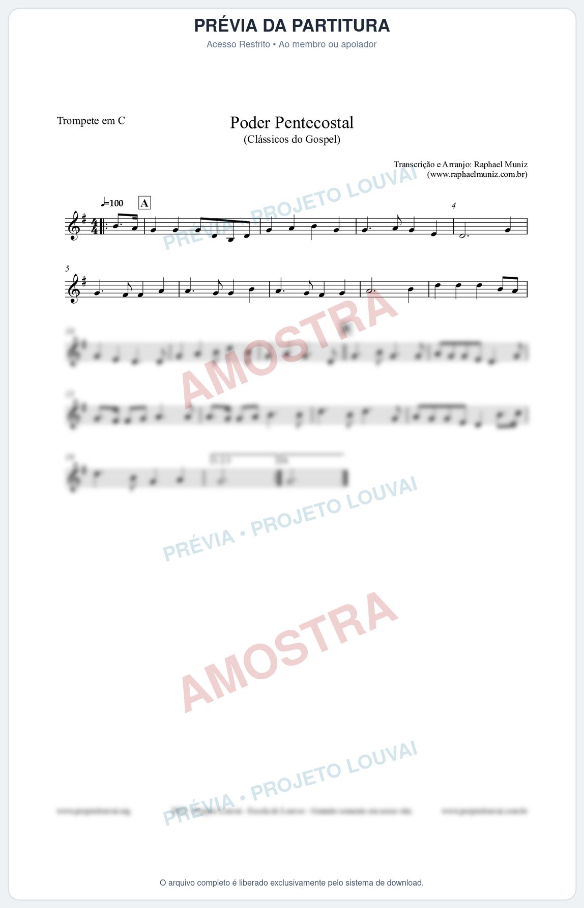 Prévia protegida da primeira página da partitura Partitura para Trompete em C - Poder Pentecostal - Harpa Cristã nº24 - Clássicos do Gospel