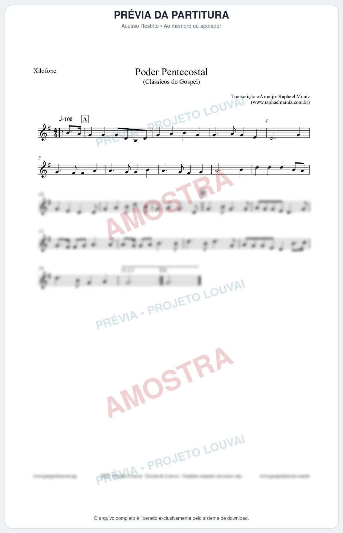 Prévia protegida da primeira página da partitura Partitura para Xilofone - Poder Pentecostal - Harpa Cristã nº24 - Clássicos do Gospel