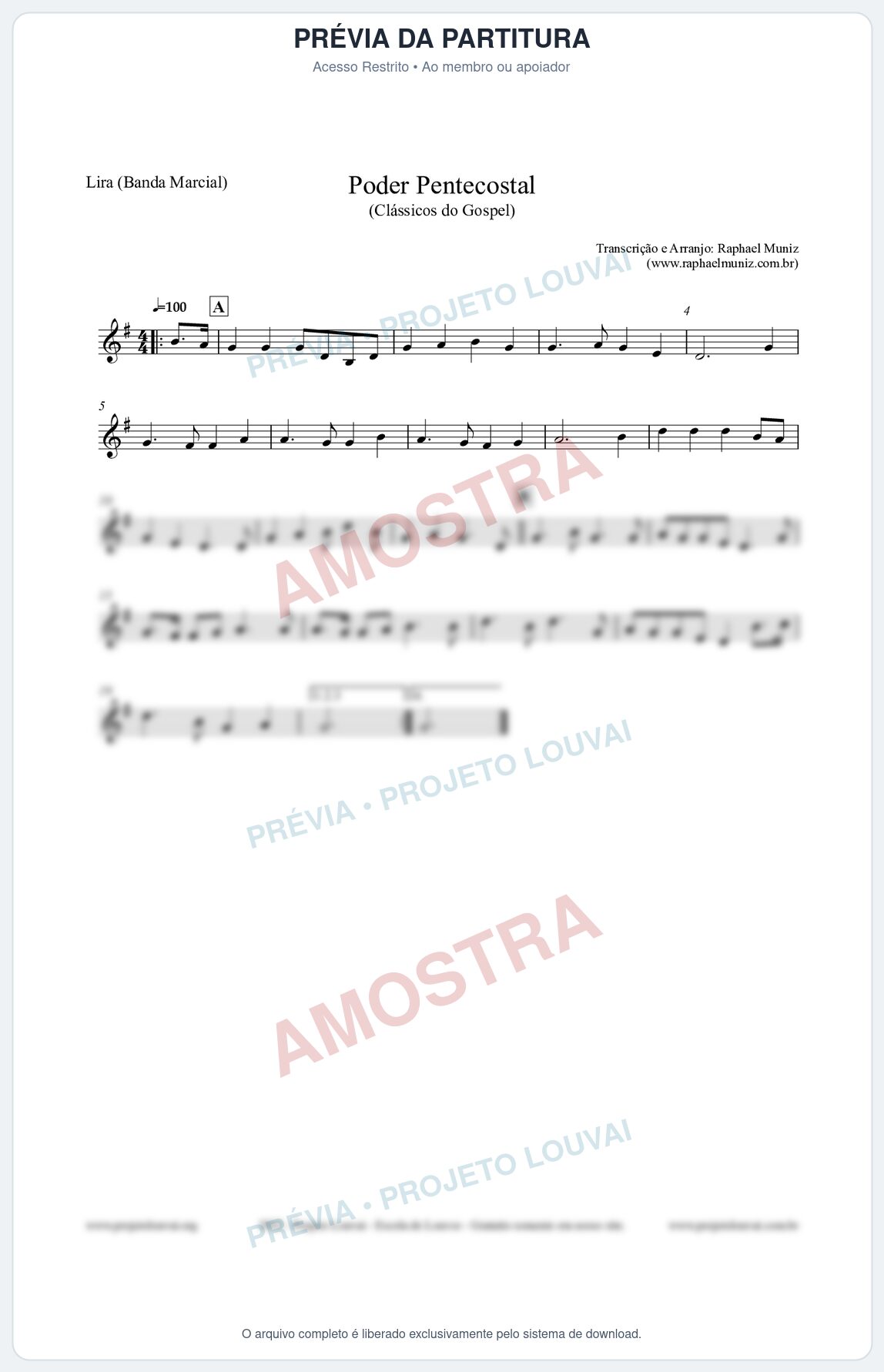 Prévia protegida da primeira página da partitura Partitura para Lira (Banda Marcial) - Poder Pentecostal - Harpa Cristã nº24 - Clássicos do Gospel