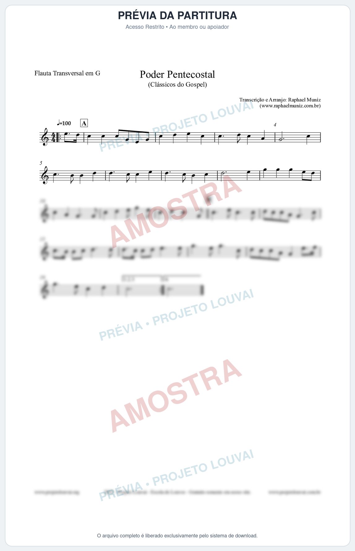 Prévia protegida da primeira página da partitura Partitura para Flauta Transversal em G - Poder Pentecostal - Harpa Cristã nº24 - Clássicos do Gospel