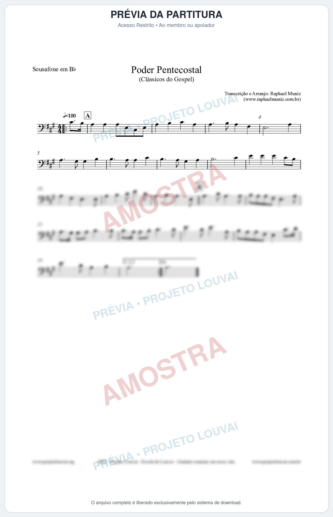 Prévia protegida da primeira página da partitura Partitura para Sousafone em Bb - Poder Pentecostal - Harpa Cristã nº24 - Clássicos do Gospel