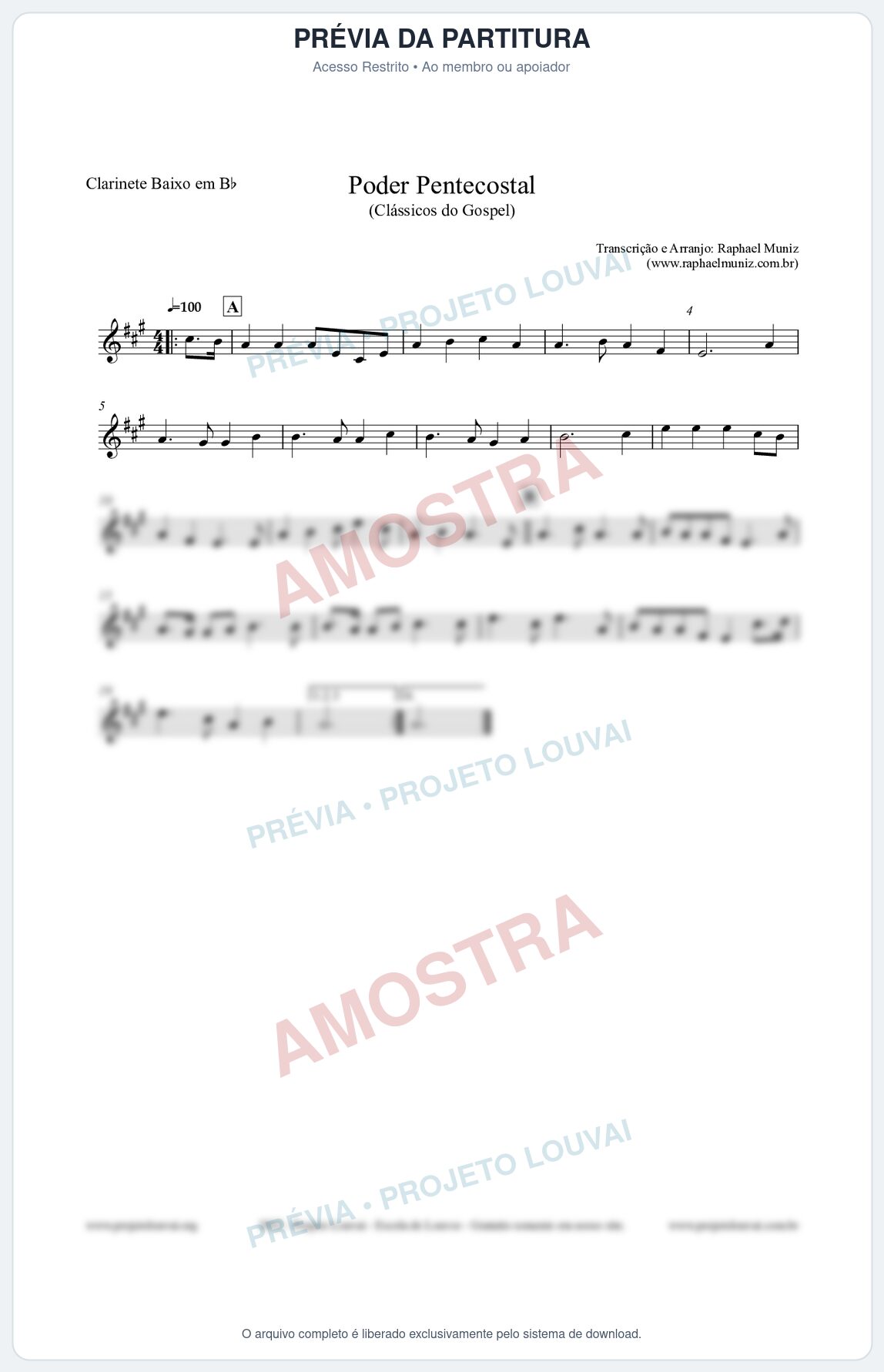 Prévia protegida da primeira página da partitura Partitura para Clarinete Baixo em Bb - Poder Pentecostal - Harpa Cristã nº24 - Clássicos do Gospel