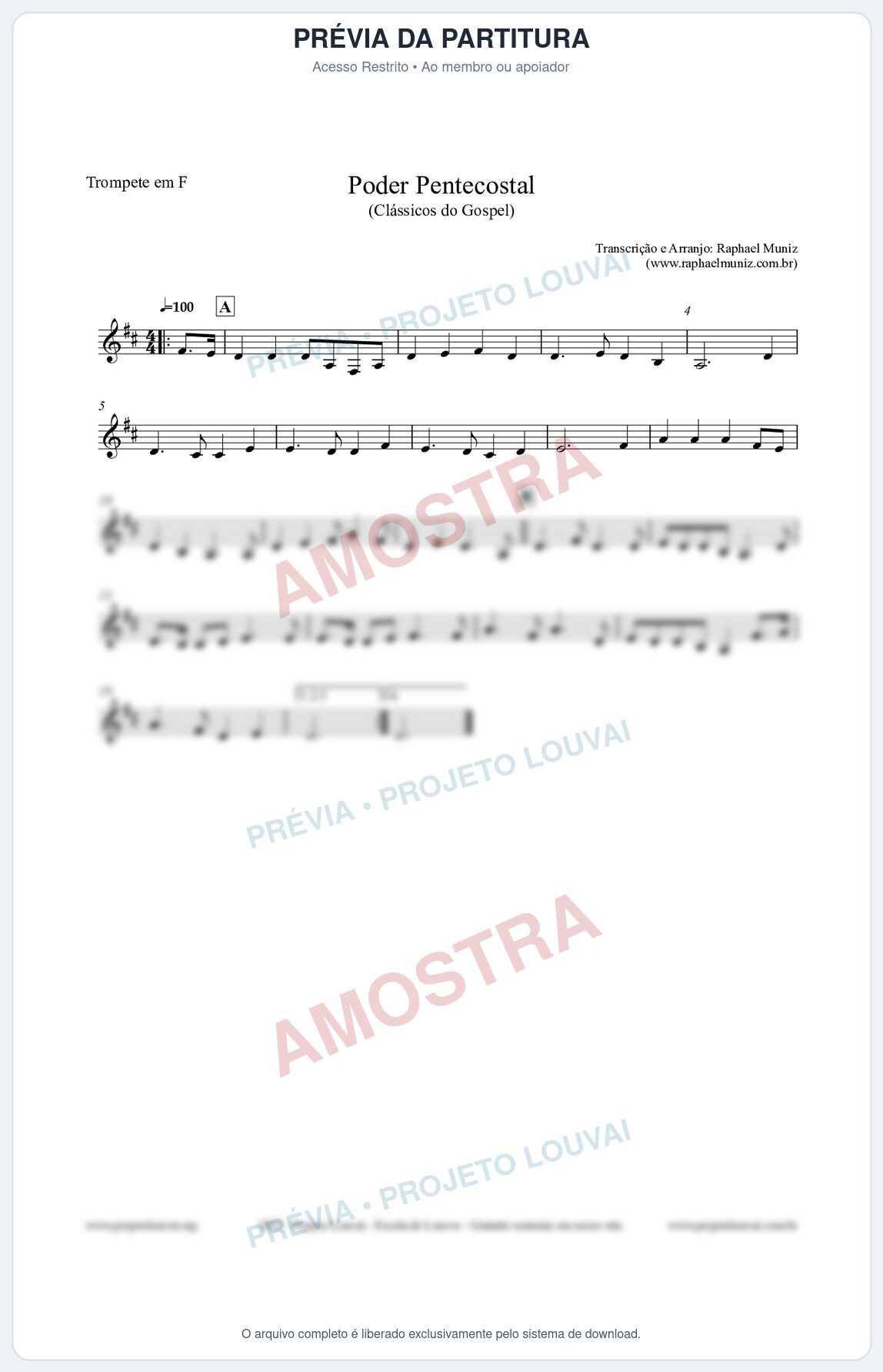 Prévia protegida da primeira página da partitura Partitura para Trompete em F - Poder Pentecostal - Harpa Cristã nº24 - Clássicos do Gospel