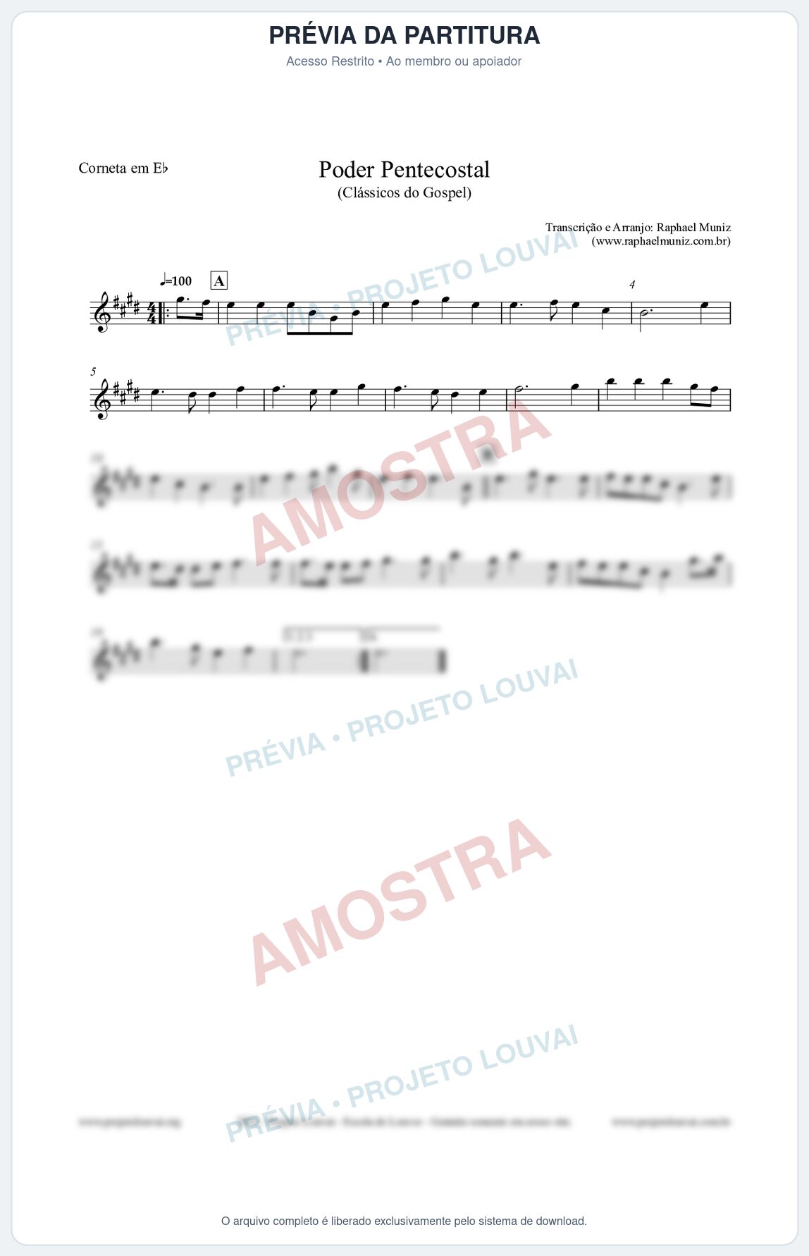 Prévia protegida da primeira página da partitura Partitura para Corneta em Eb - Poder Pentecostal - Harpa Cristã nº24 - Clássicos do Gospel