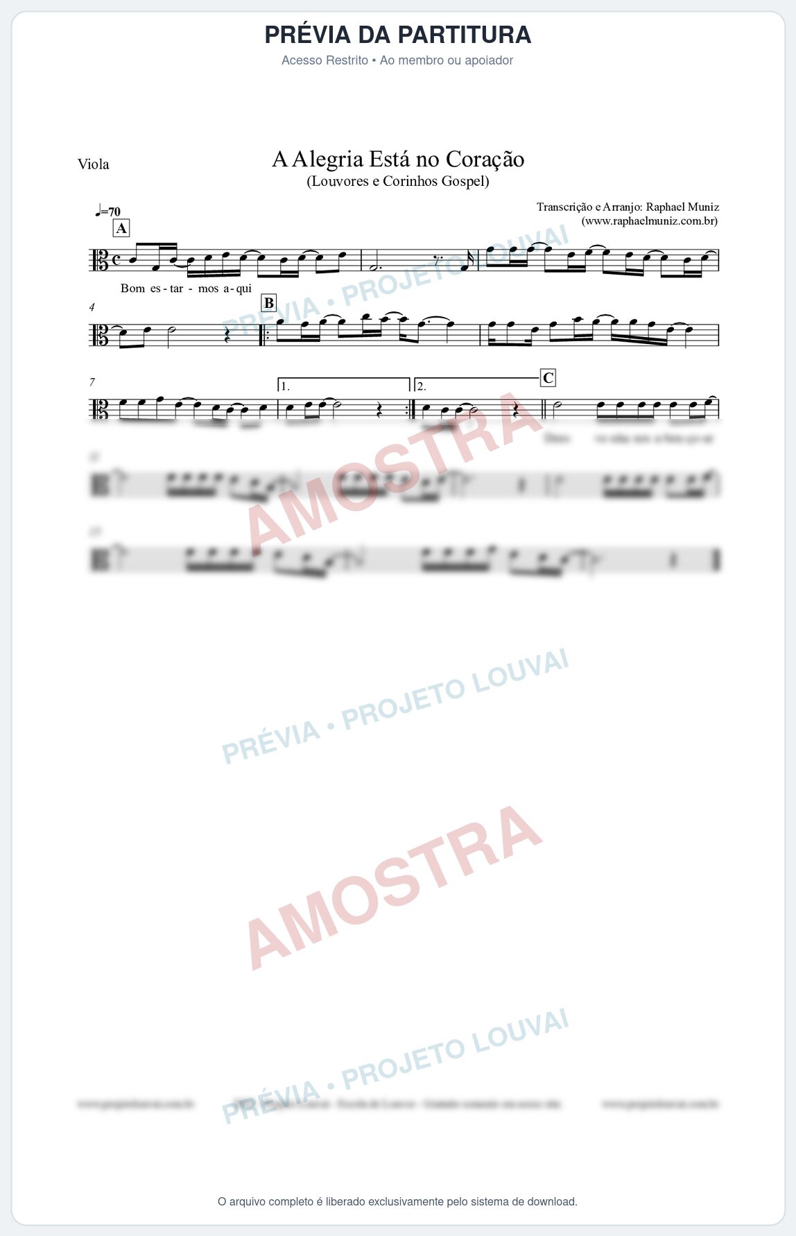 Prévia protegida da primeira página da partitura Partitura para Viola - Bom estarmos aqui - Louvores e Corinhos Gospel