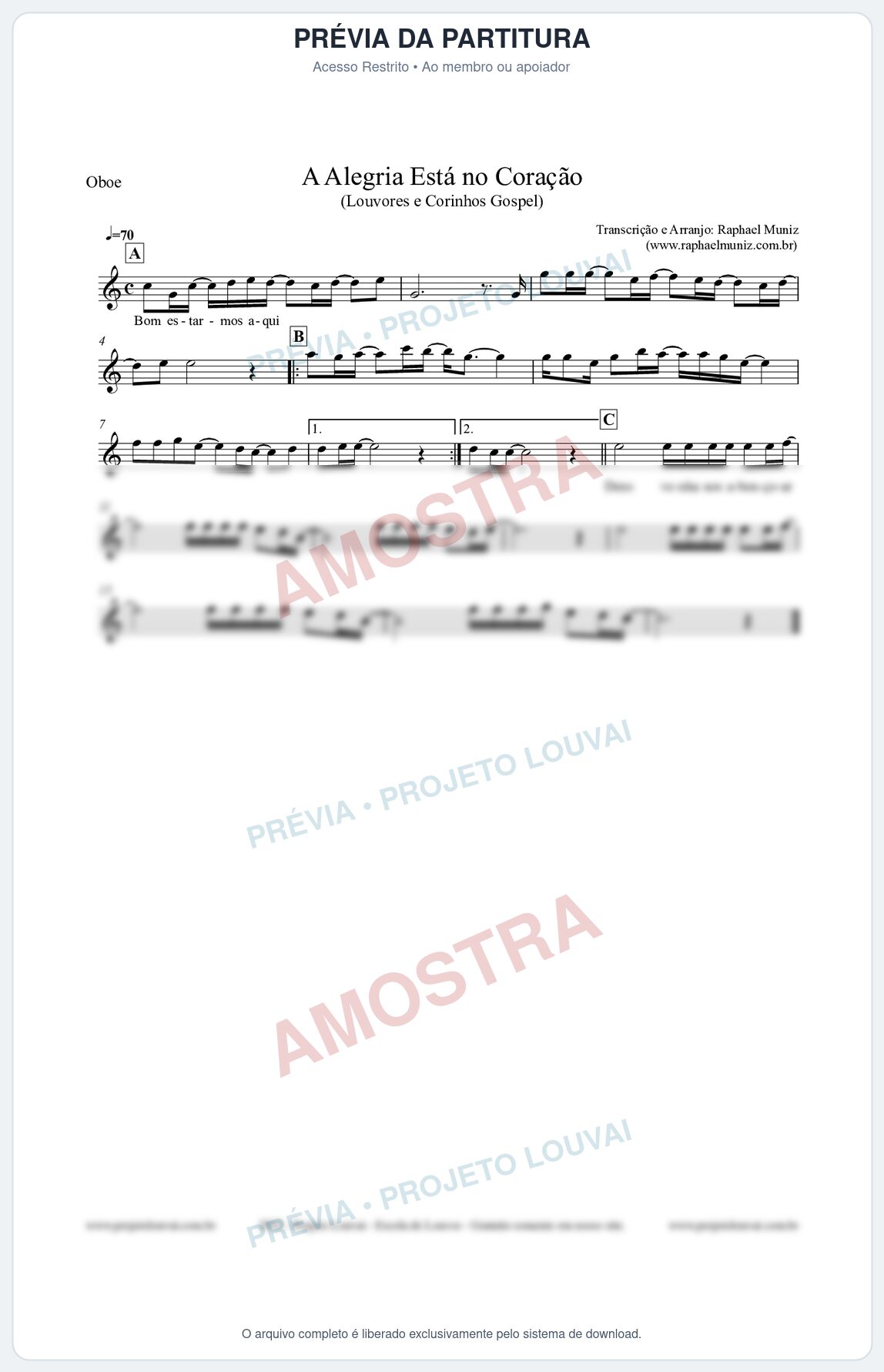 Prévia protegida da primeira página da partitura Partitura para Oboé - Bom estarmos aqui - Louvores e Corinhos Gospel