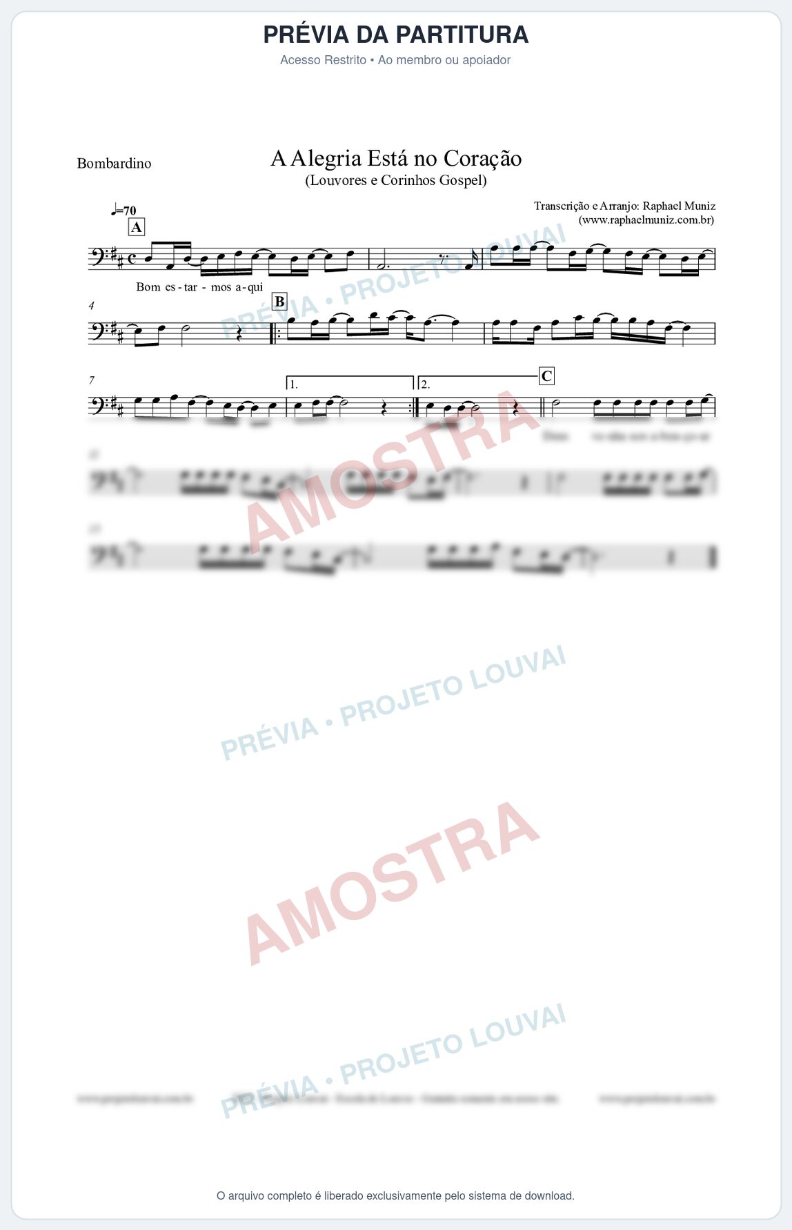 Prévia protegida da primeira página da partitura Partitura para Bombardino - Bom estarmos aqui - Louvores e Corinhos Gospel