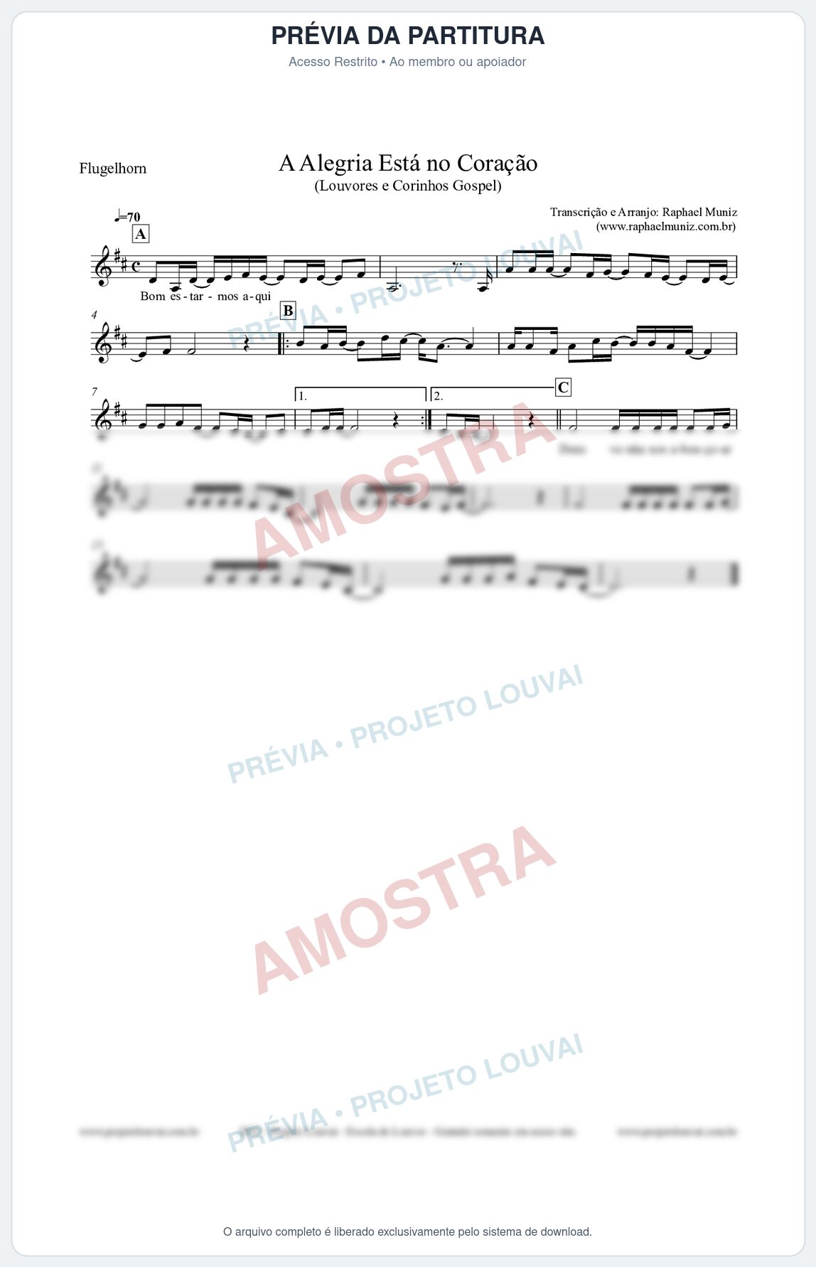 Prévia protegida da primeira página da partitura Partitura para Flugelhorn - Bom estarmos aqui - Louvores e Corinhos Gospel
