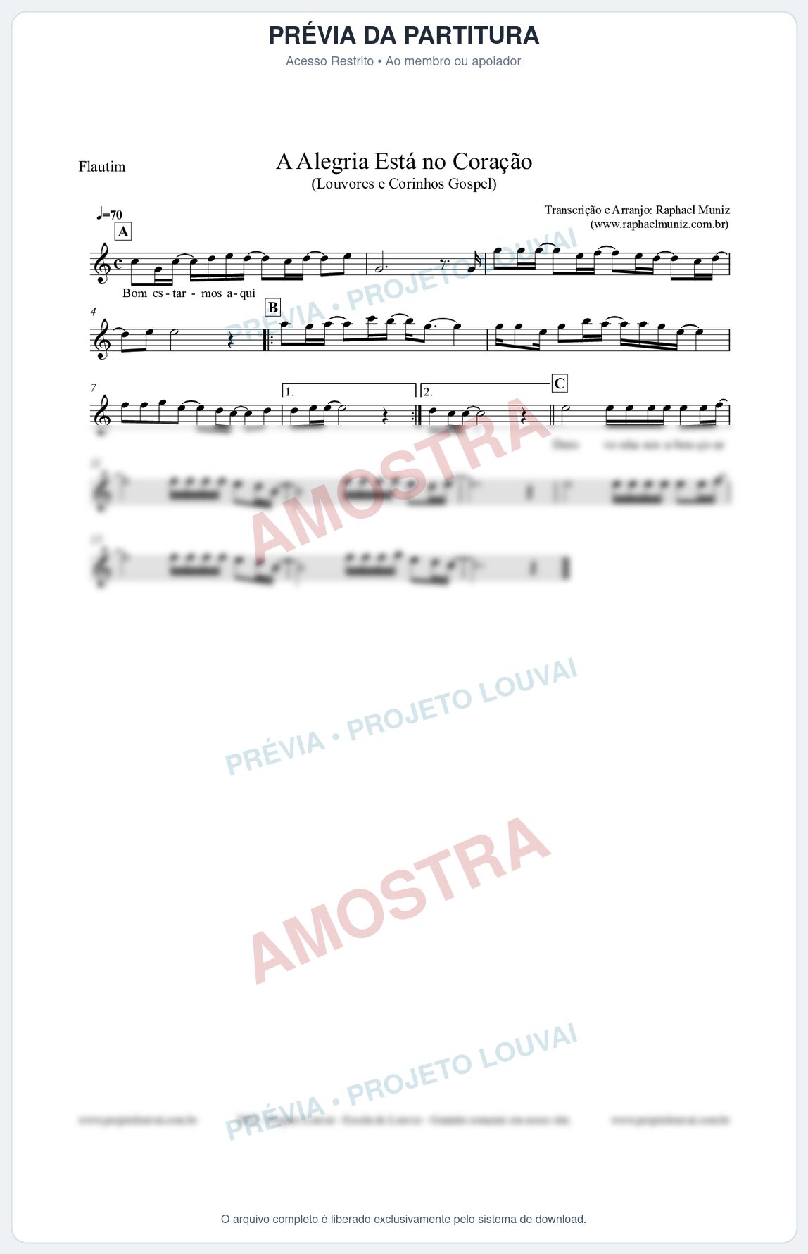 Prévia protegida da primeira página da partitura Partitura para Flautim - Bom estarmos aqui - Louvores e Corinhos Gospel