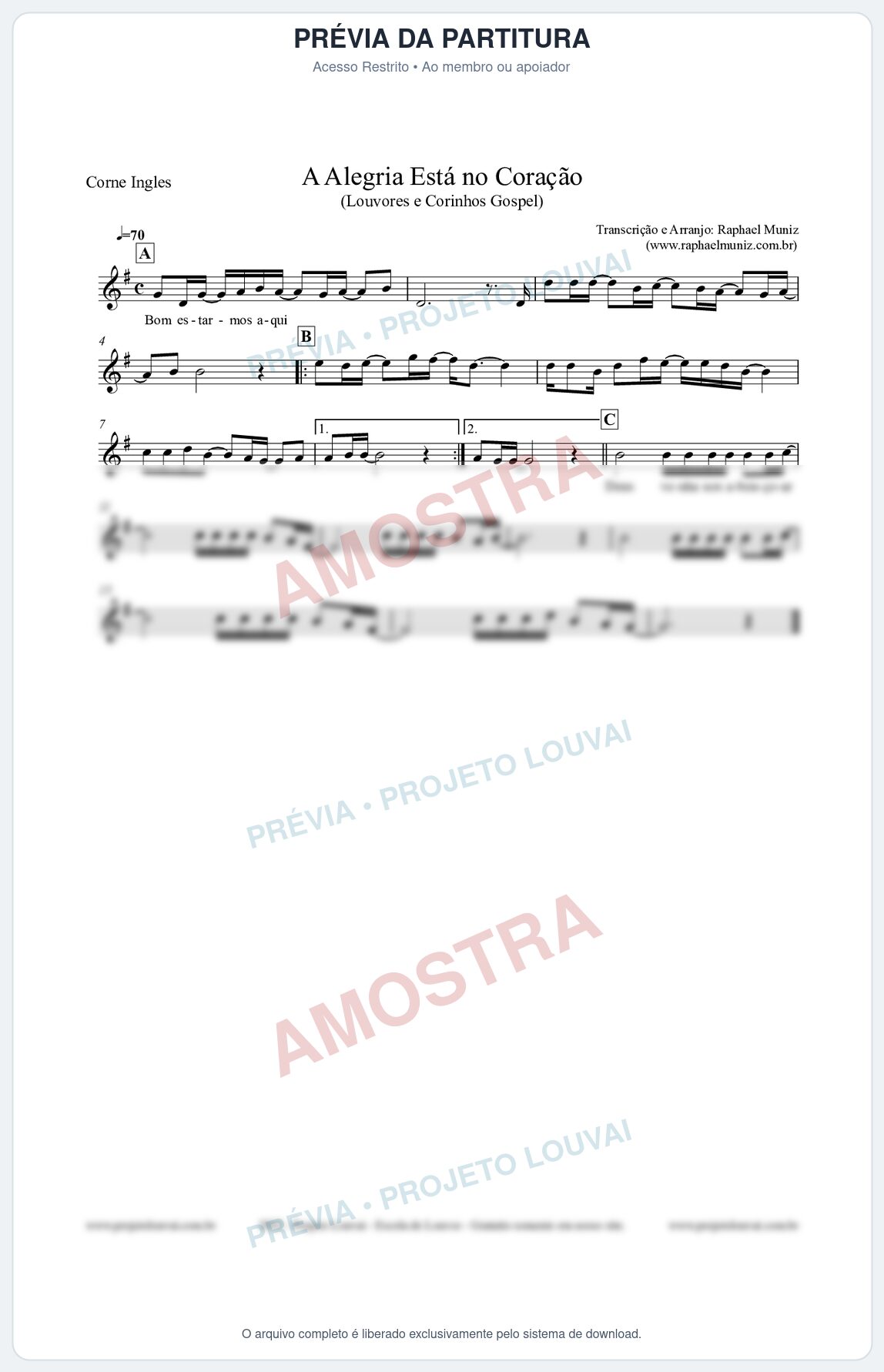 Prévia protegida da primeira página da partitura Partitura para Corne Inglês - Bom estarmos aqui - Louvores e Corinhos Gospel
