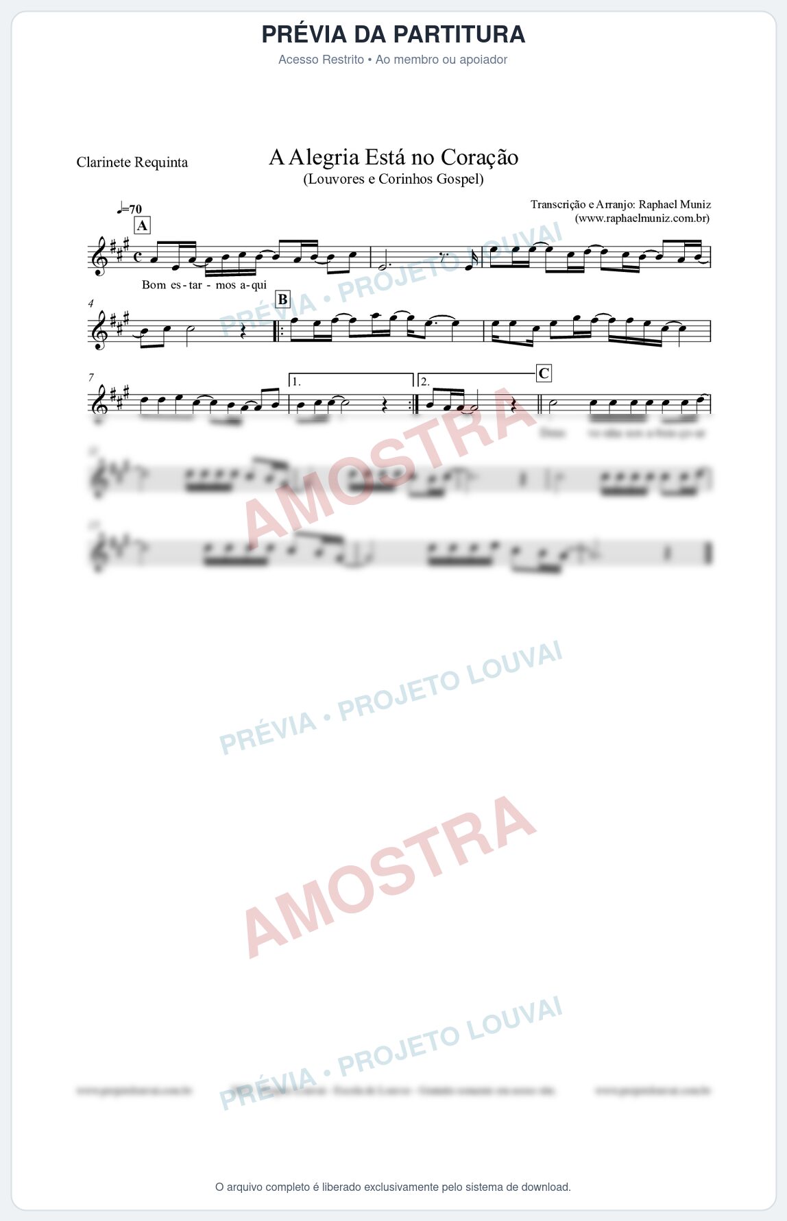 Prévia protegida da primeira página da partitura Partitura para Clarinete Requinta - Bom estarmos aqui - Louvores e Corinhos Gospel
