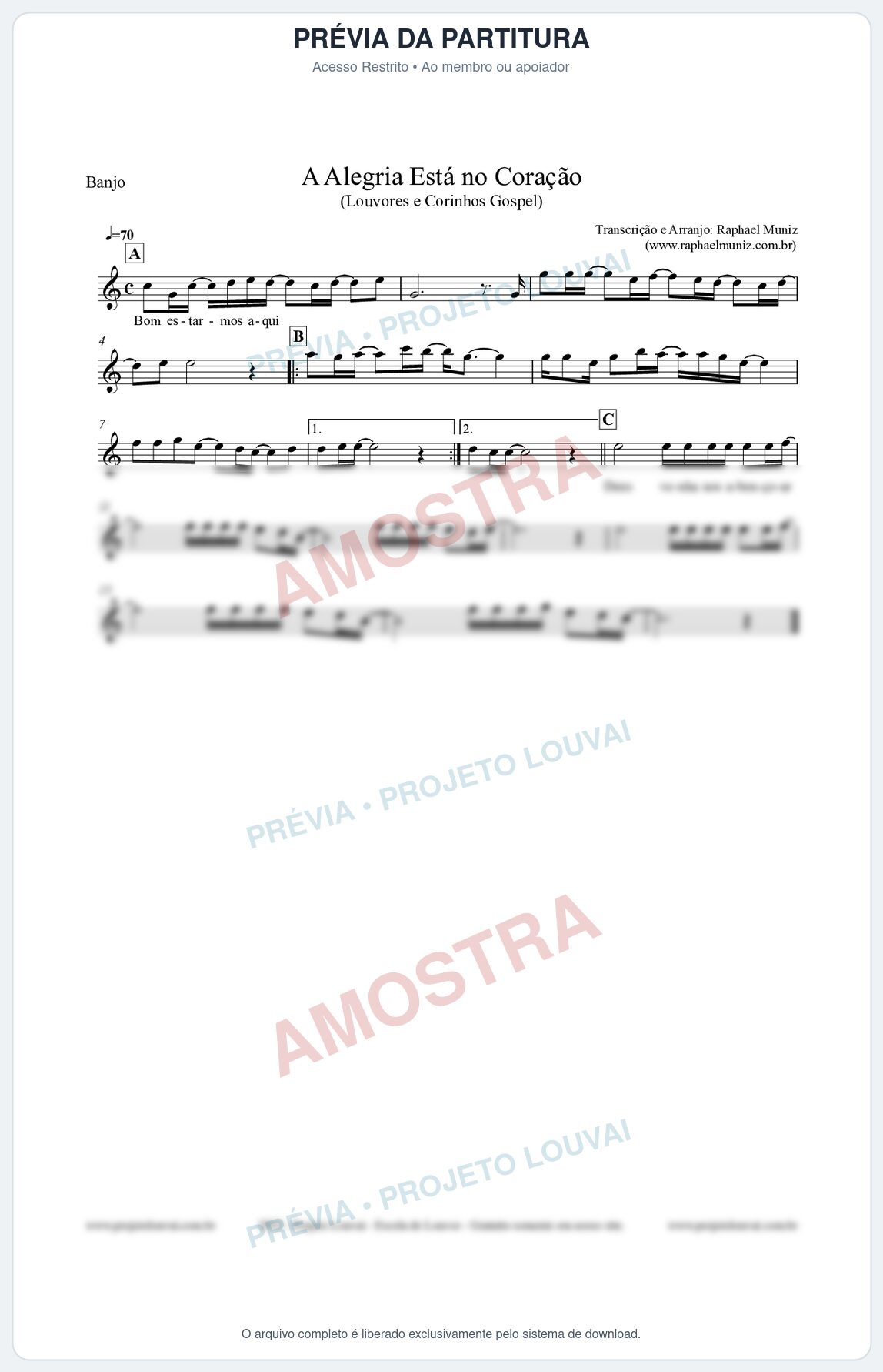 Prévia protegida da primeira página da partitura Partitura para Banjo - Bom estarmos aqui - Louvores e Corinhos Gospel