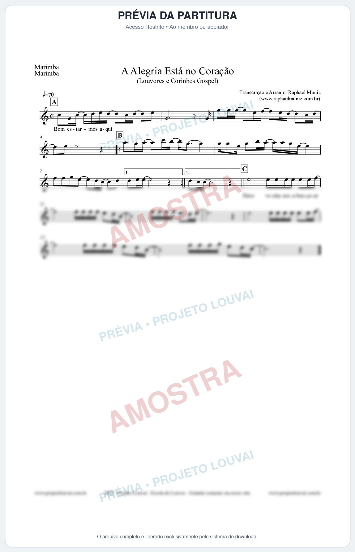 Prévia protegida da primeira página da partitura Partitura para Marimba - Bom estarmos aqui - Louvores e Corinhos Gospel