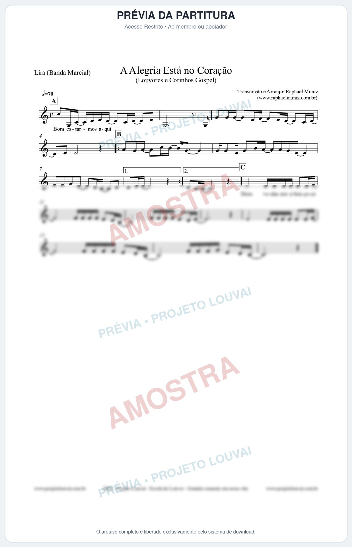 Prévia protegida da primeira página da partitura Partitura para Lira (Banda Marcial) - Bom estarmos aqui - Louvores e Corinhos Gospel