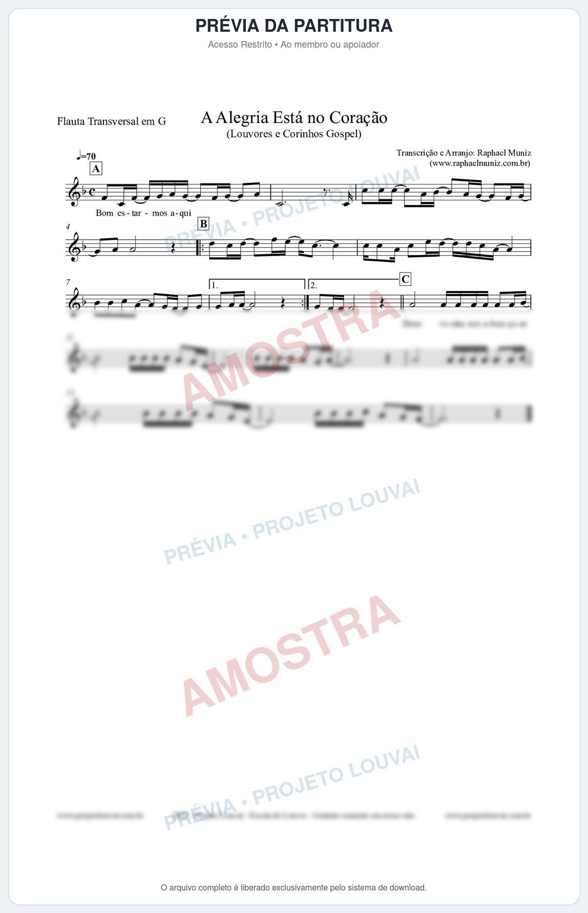Prévia protegida da primeira página da partitura Partitura para Flauta Transversal em G - Bom estarmos aqui - Louvores e Corinhos Gospel
