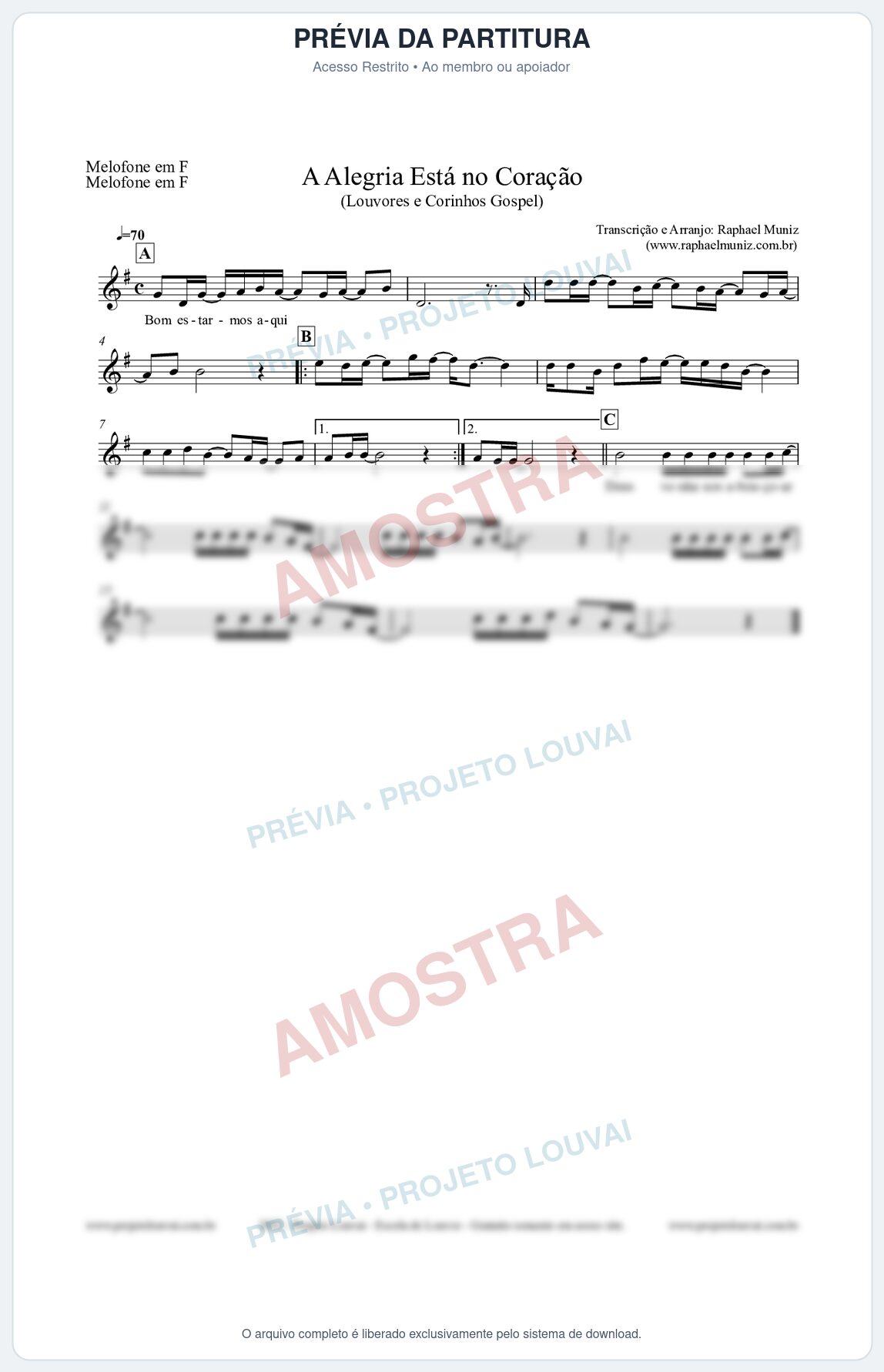 Prévia protegida da primeira página da partitura Partitura para Melofone em F - Bom estarmos aqui - Louvores e Corinhos Gospel