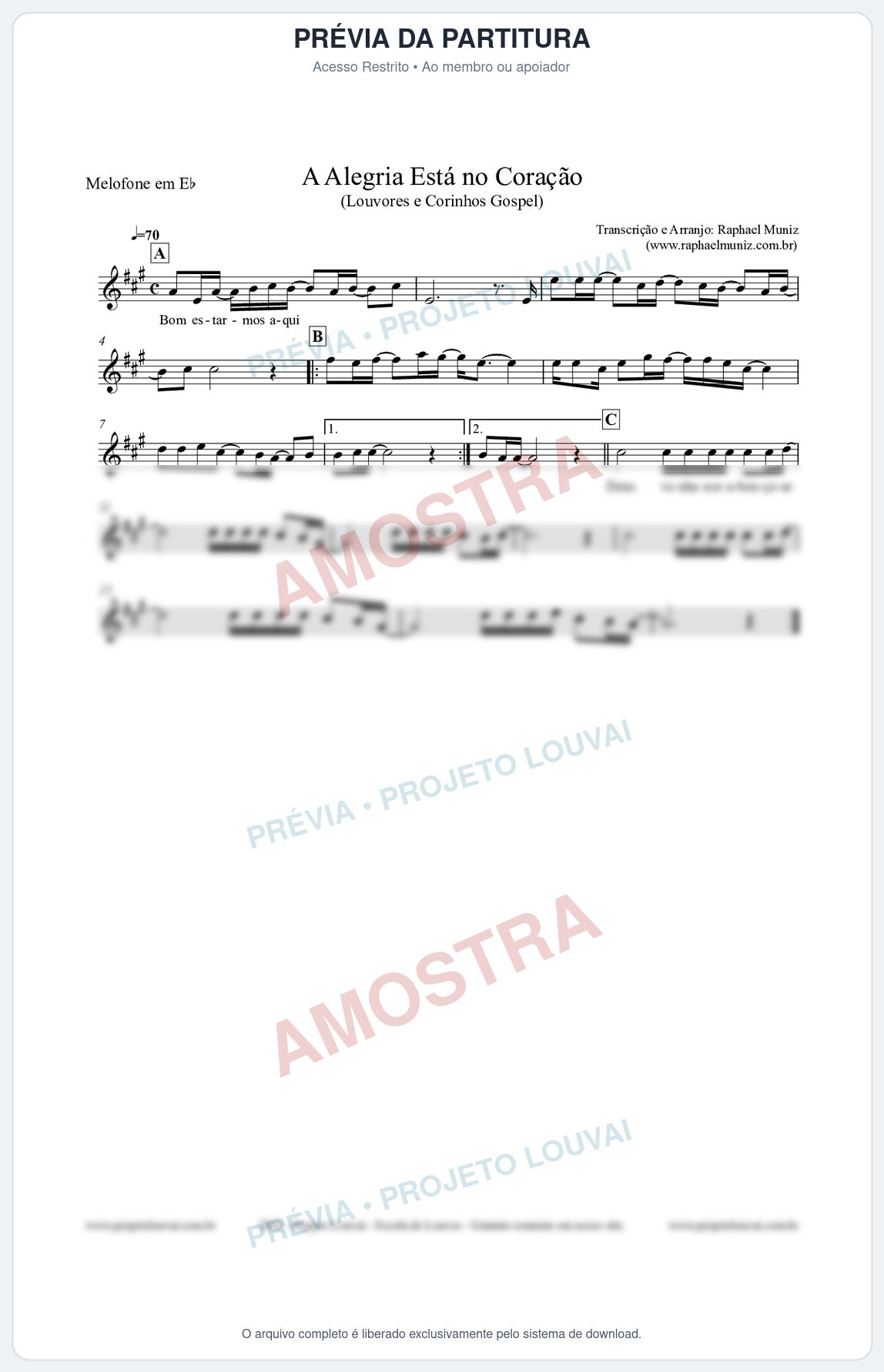 Prévia protegida da primeira página da partitura Partitura para Melofone em Eb - Bom estarmos aqui - Louvores e Corinhos Gospel