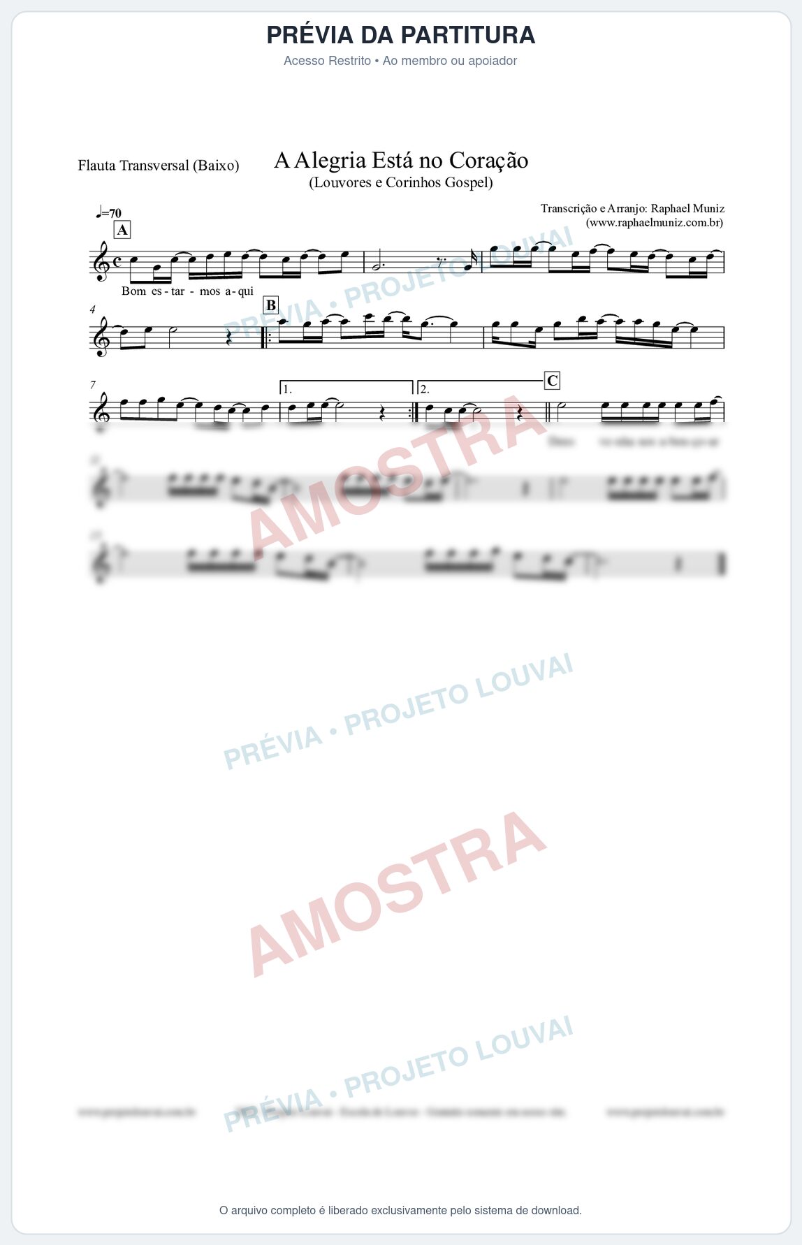 Prévia protegida da primeira página da partitura Partitura para Flauta Transversal (Baixo) - Bom estarmos aqui - Louvores e Corinhos Gospel