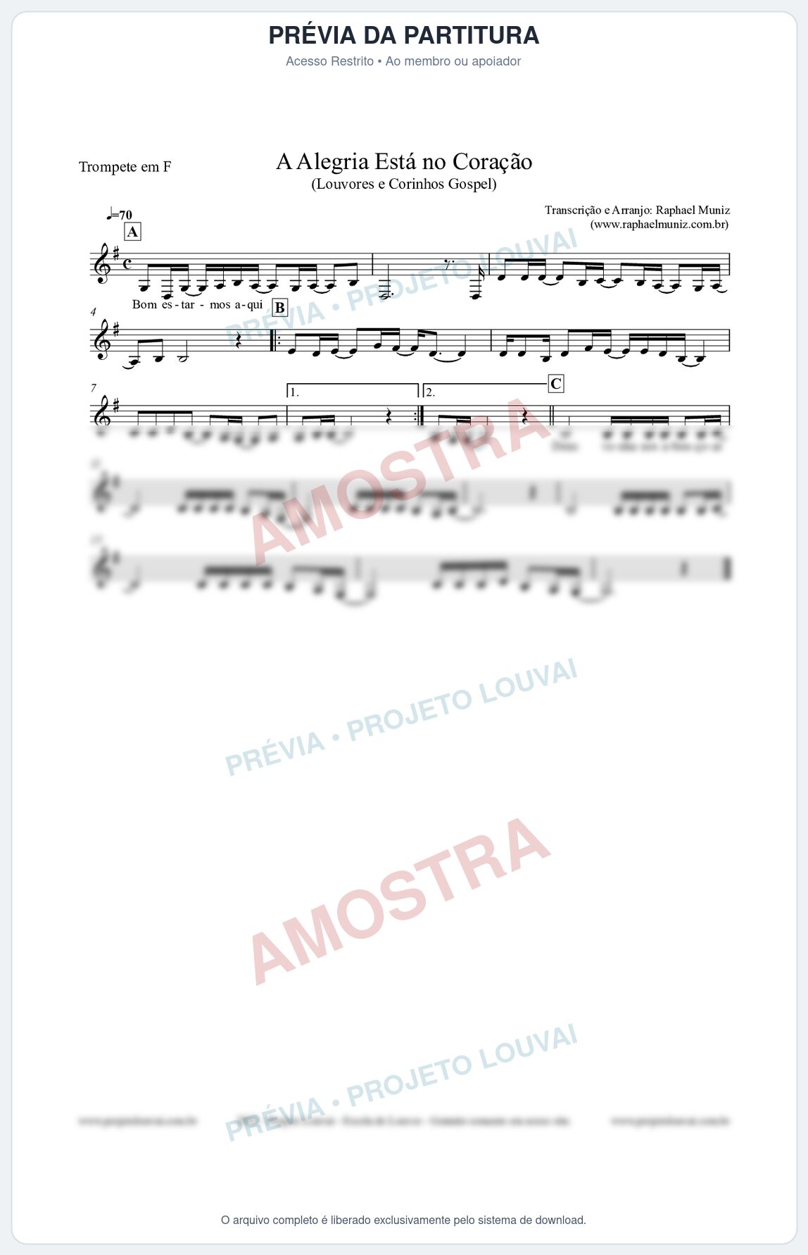 Prévia protegida da primeira página da partitura Partitura para Trompete em F - Bom estarmos aqui - Louvores e Corinhos Gospel