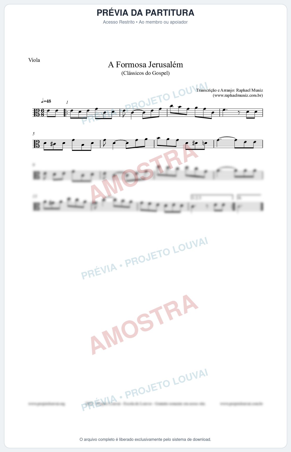 Prévia protegida da primeira página da partitura Partitura para Viola - A Formosa Jerusalém - Harpa Cristã nº26 - Clássicos do Gospel