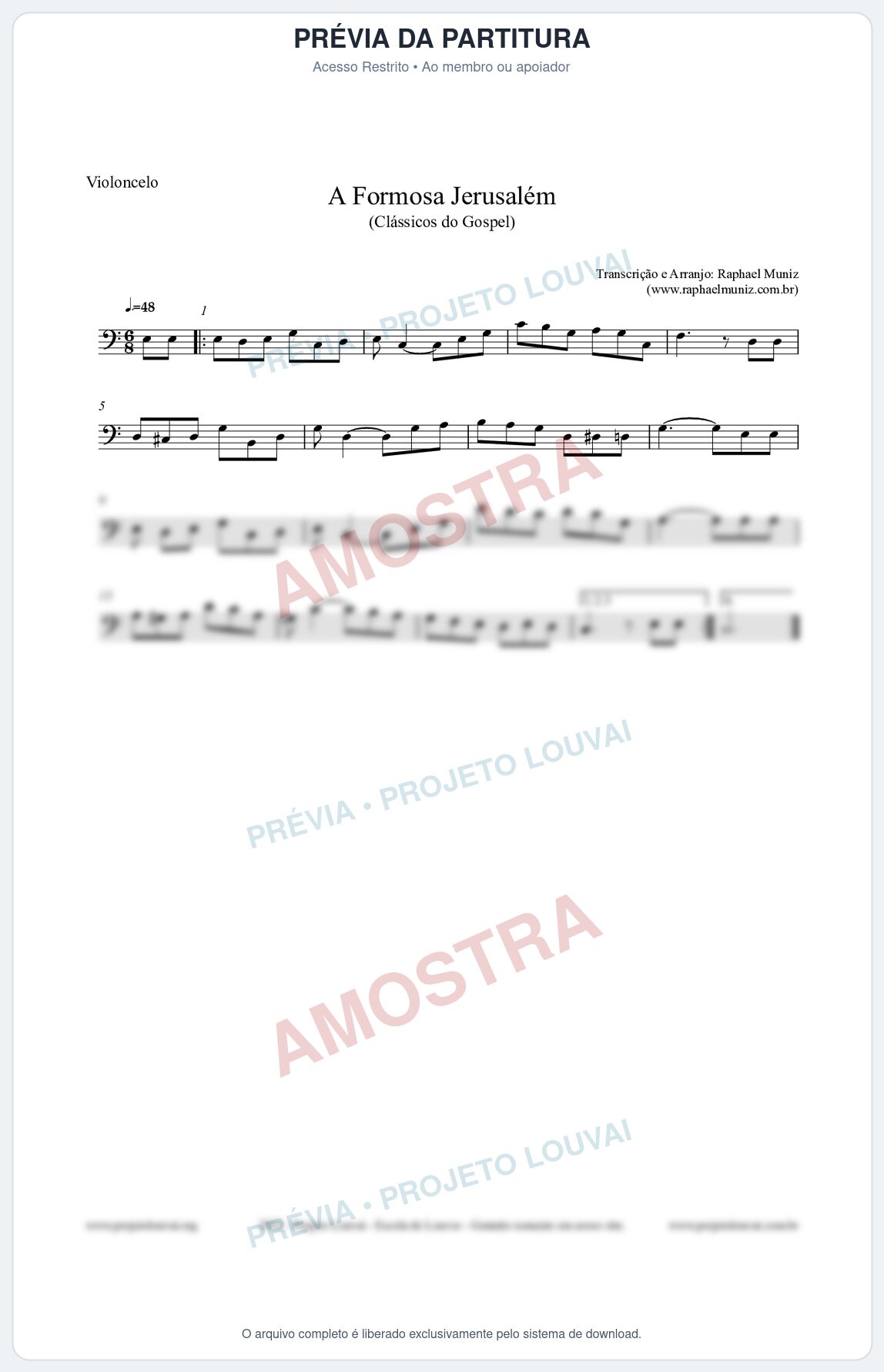 Prévia protegida da primeira página da partitura Partitura para Violoncelo - A Formosa Jerusalém - Harpa Cristã nº26 - Clássicos do Gospel