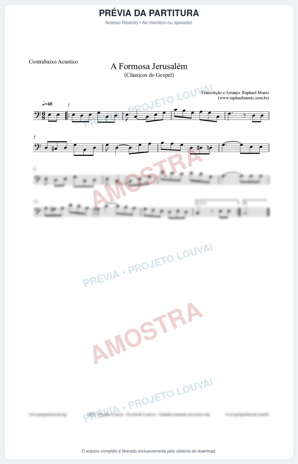 Prévia protegida da primeira página da partitura Partitura para Contrabaixo Acústico - A Formosa Jerusalém - Harpa Cristã nº26 - Clássicos do Gospel
