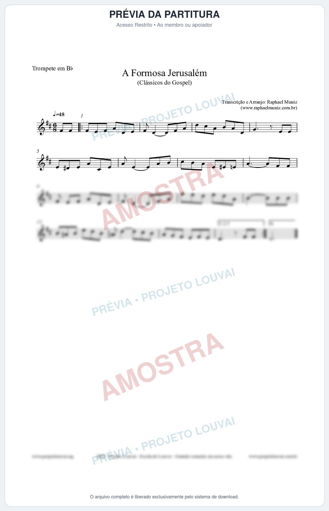 Prévia protegida da primeira página da partitura Partitura para Trompete em Bb - A Formosa Jerusalém - Harpa Cristã nº26 - Clássicos do Gospel