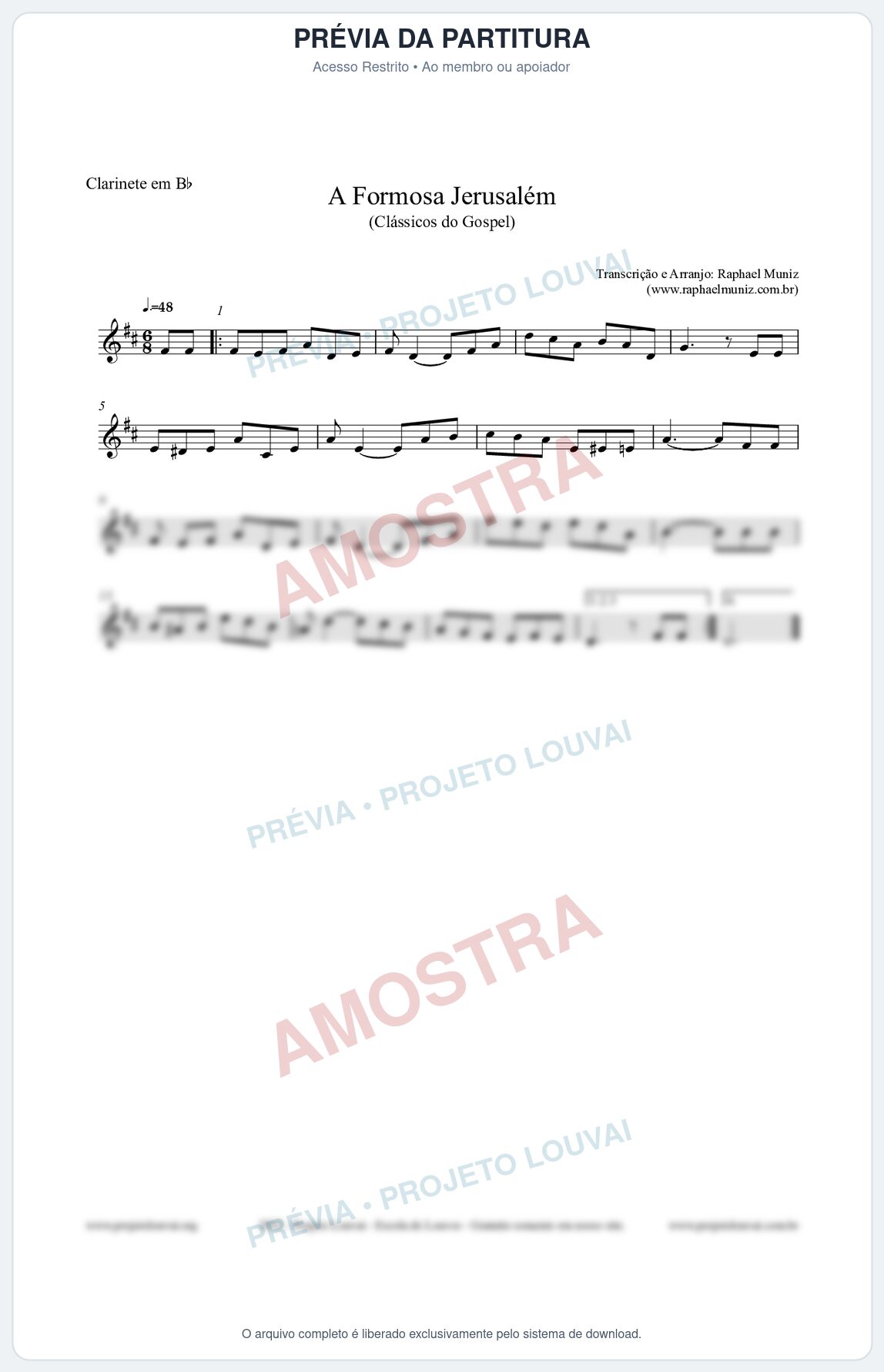 Prévia protegida da primeira página da partitura Partitura para Clarinete em Bb - A Formosa Jerusalém - Harpa Cristã nº26 - Clássicos do Gospel