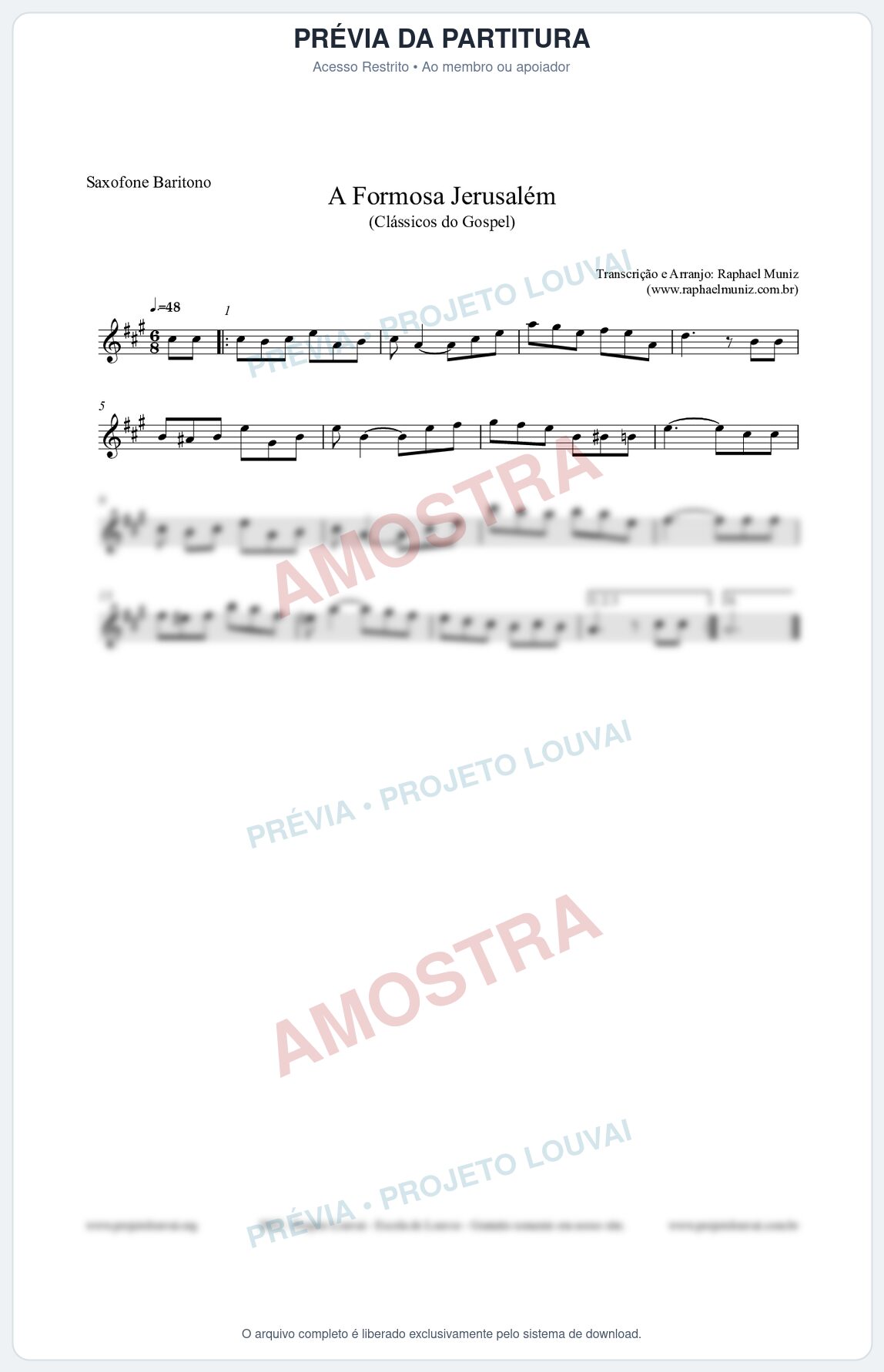 Prévia protegida da primeira página da partitura Partitura para Saxofone Barítono - A Formosa Jerusalém - Harpa Cristã nº26 - Clássicos do Gospel