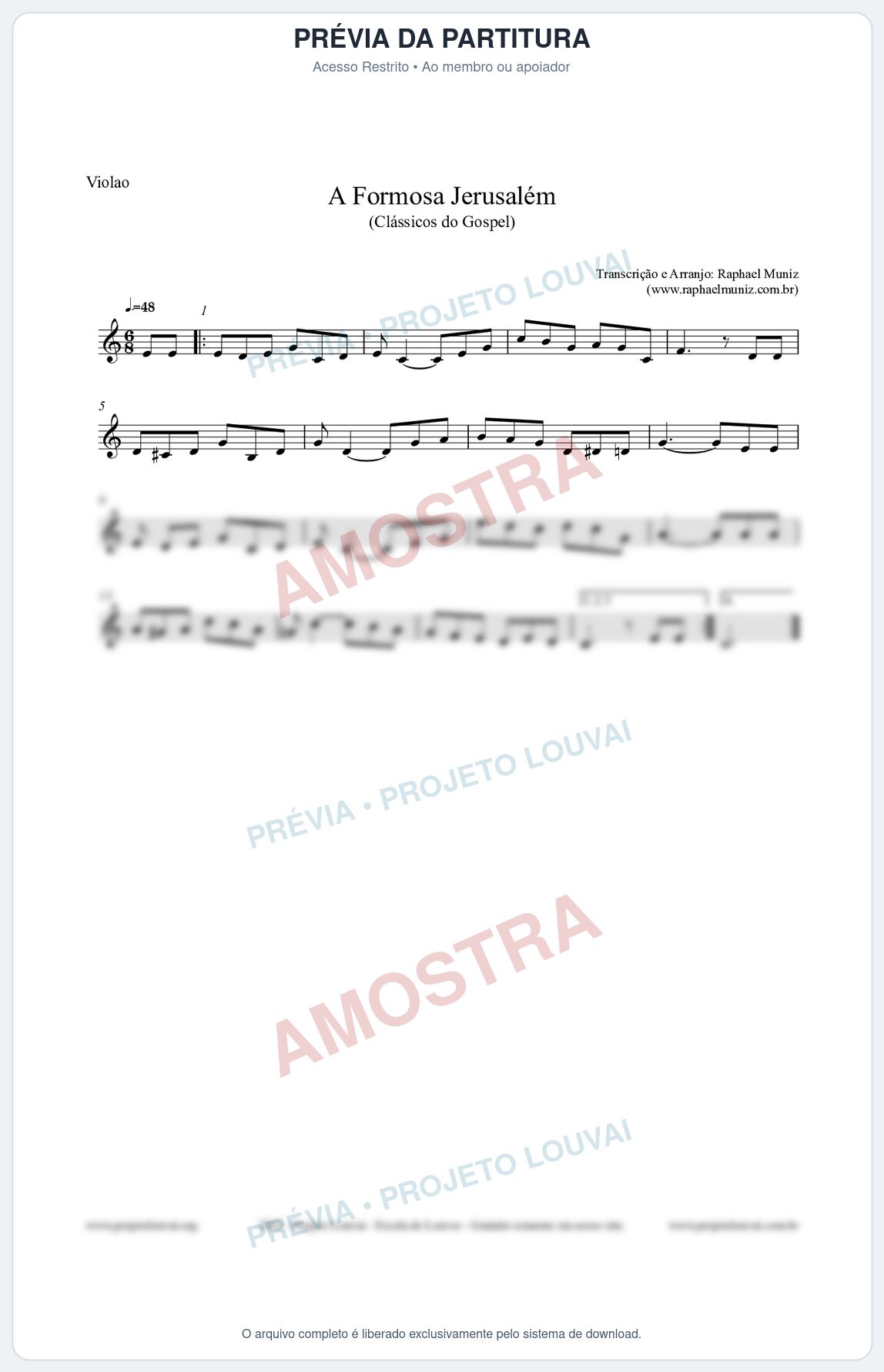 Prévia protegida da primeira página da partitura Partitura para Violão - A Formosa Jerusalém - Harpa Cristã nº26 - Clássicos do Gospel