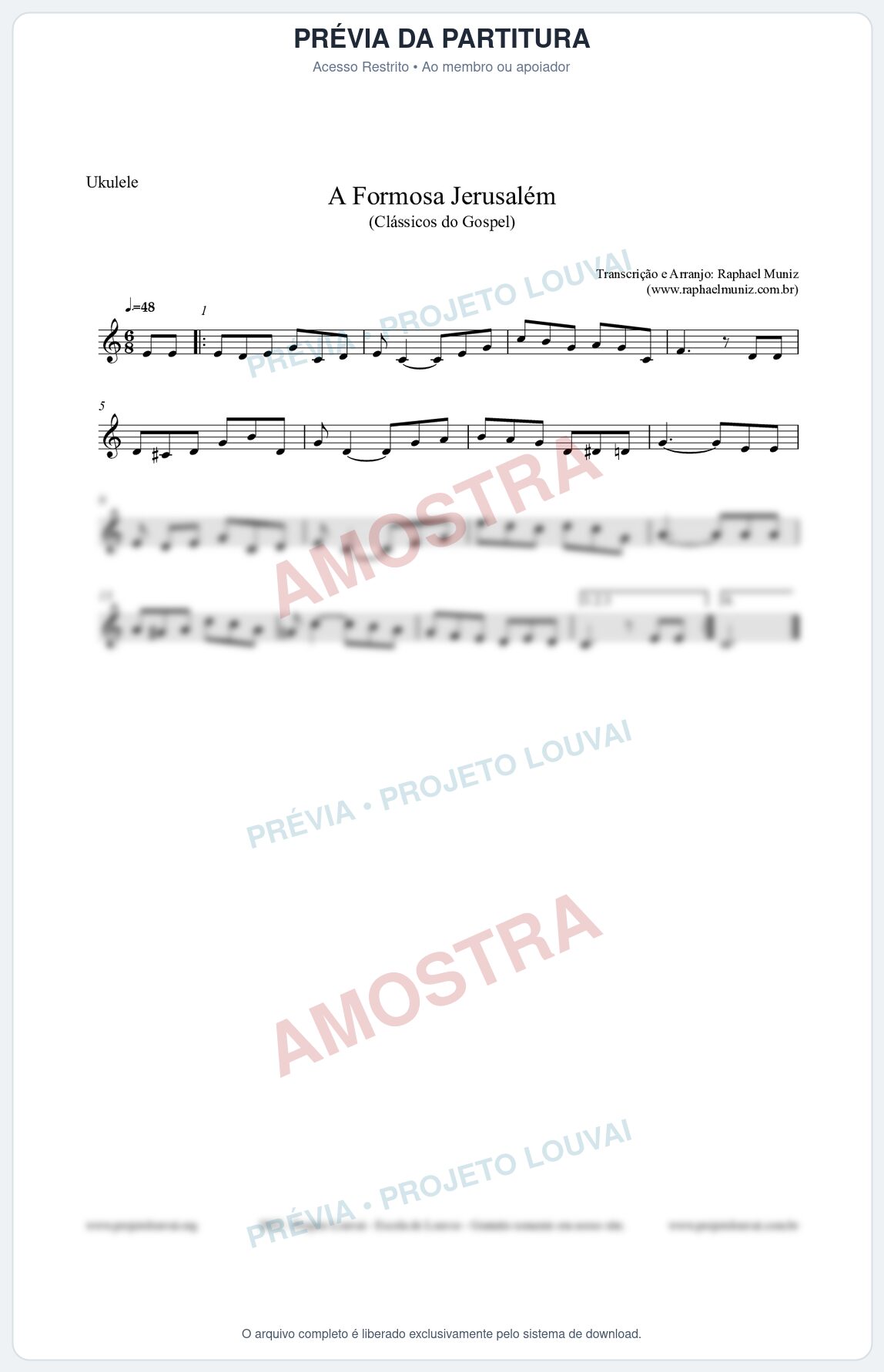 Prévia protegida da primeira página da partitura Partitura para Ukulele - A Formosa Jerusalém - Harpa Cristã nº26 - Clássicos do Gospel