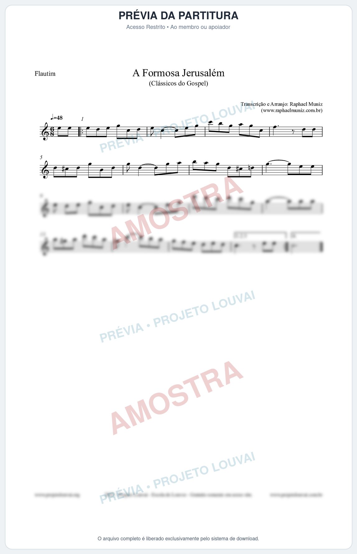 Prévia protegida da primeira página da partitura Partitura para Flautim - A Formosa Jerusalém - Harpa Cristã nº26 - Clássicos do Gospel