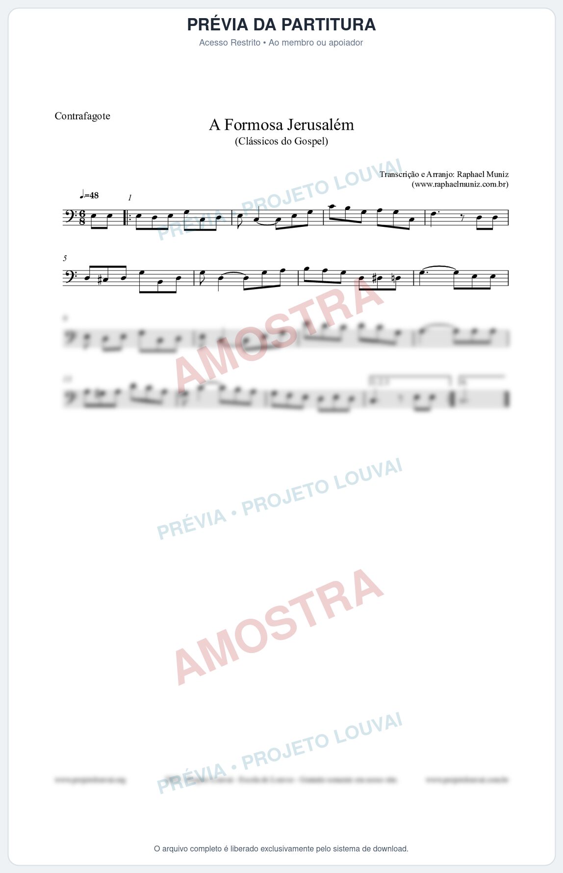 Prévia protegida da primeira página da partitura Partitura para Contrafagote - A Formosa Jerusalém - Harpa Cristã nº26 - Clássicos do Gospel