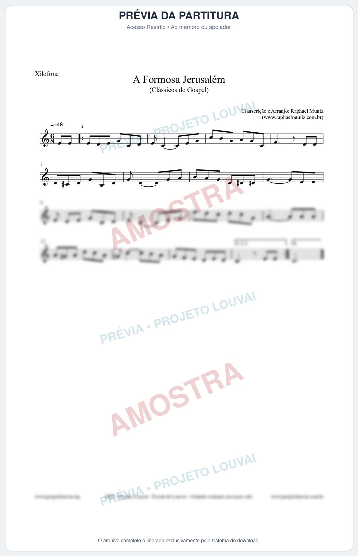 Prévia protegida da primeira página da partitura Partitura para Xilofone - A Formosa Jerusalém - Harpa Cristã nº26 - Clássicos do Gospel