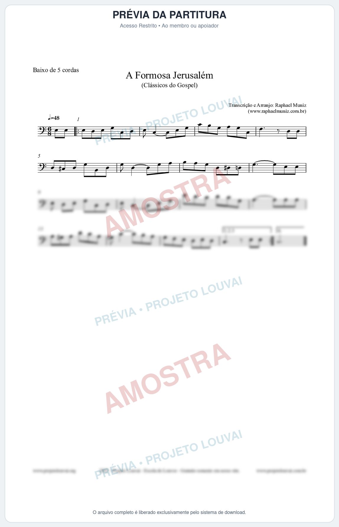 Prévia protegida da primeira página da partitura Partitura para Baixo de 5 cordas - A Formosa Jerusalém - Harpa Cristã nº26 - Clássicos do Gospel