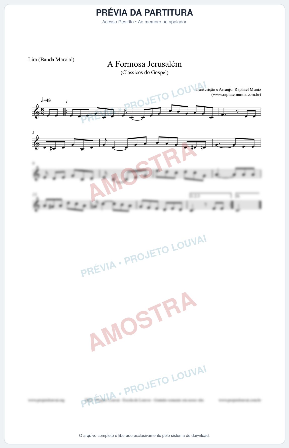 Prévia protegida da primeira página da partitura Partitura para Lira (Banda Marcial) - A Formosa Jerusalém - Harpa Cristã nº26 - Clássicos do Gospel