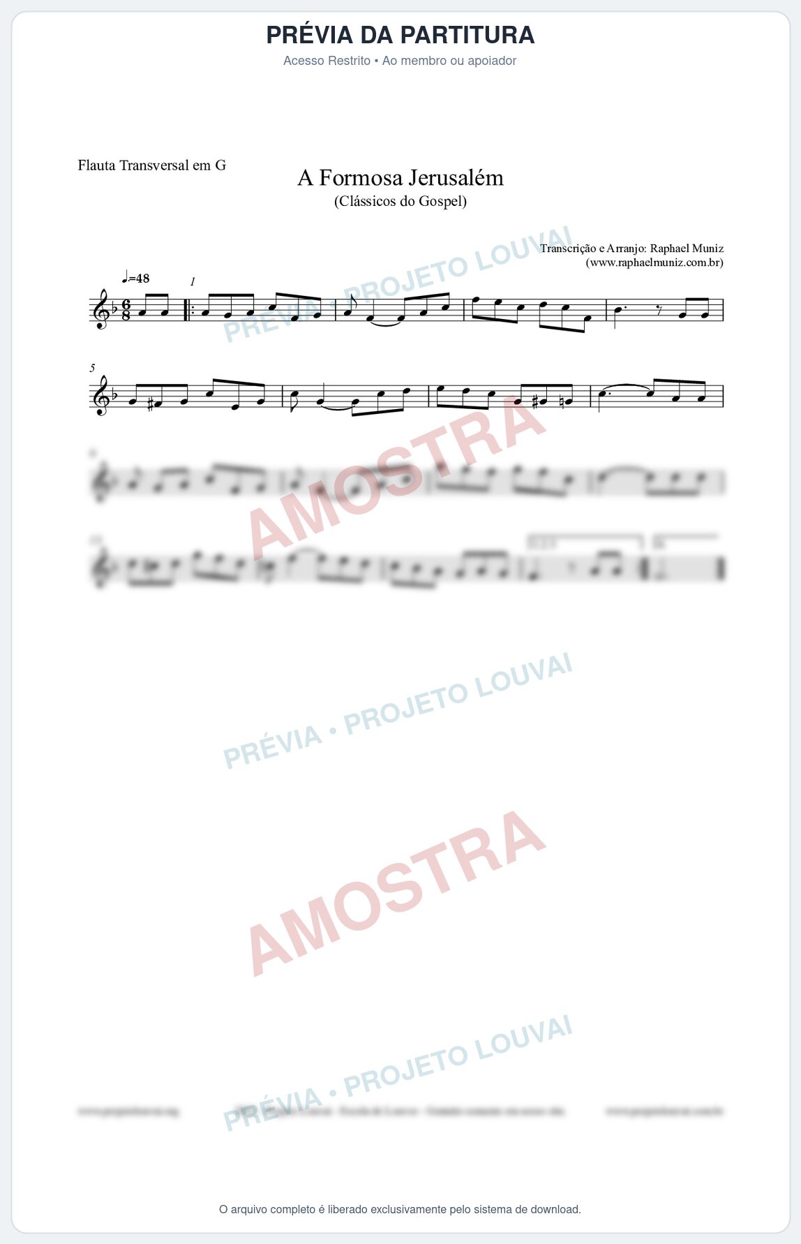 Prévia protegida da primeira página da partitura Partitura para Flauta Transversal em G - A Formosa Jerusalém - Harpa Cristã nº26 - Clássicos do Gospel