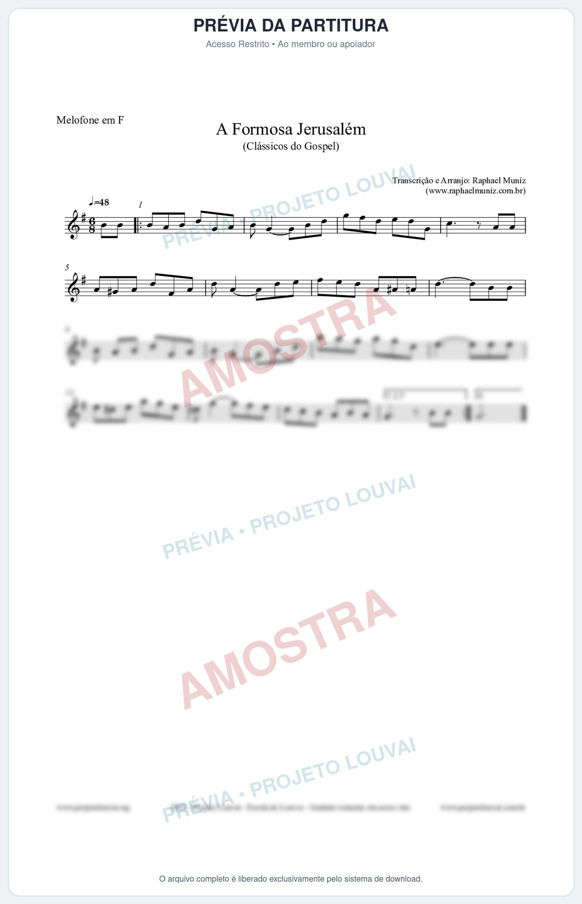 Prévia protegida da primeira página da partitura Partitura para Melofone em F - A Formosa Jerusalém - Harpa Cristã nº26 - Clássicos do Gospel