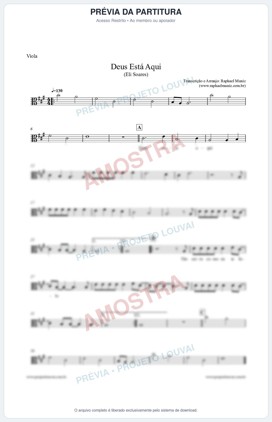 Prévia protegida da primeira página da partitura Partitura para Viola - Deus Está Aqui - Eli Soares