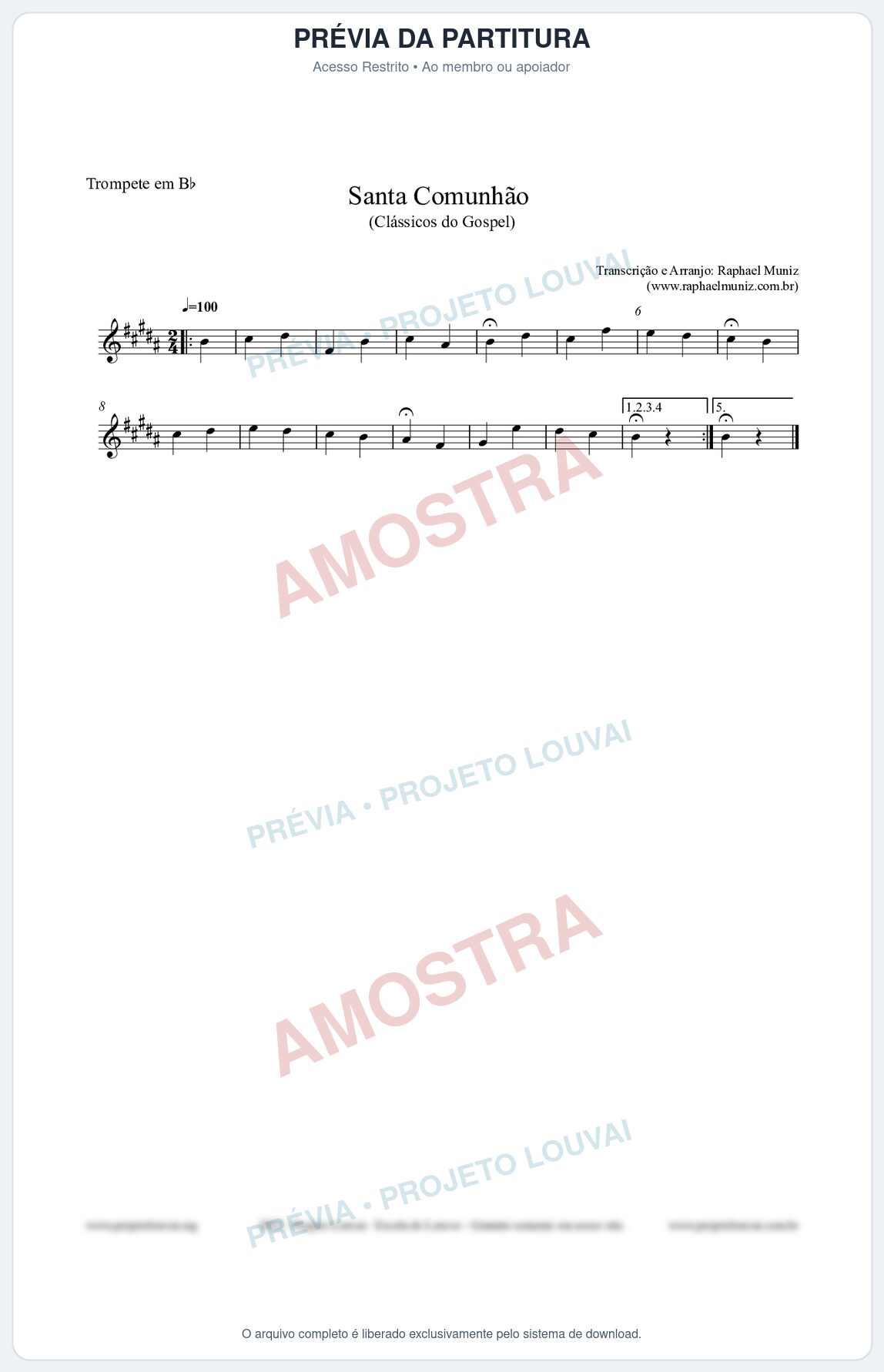 Prévia protegida da primeira página da partitura Partitura para Trompete em Bb - Santa Comunhão - Salmos e Hinos nº543 - Clássicos do Gospel