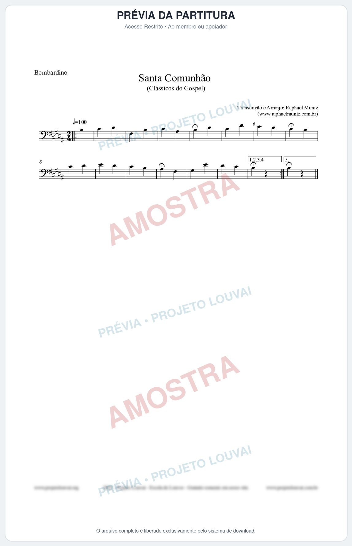 Prévia protegida da primeira página da partitura Partitura para Bombardino - Santa Comunhão - Salmos e Hinos nº543 - Clássicos do Gospel