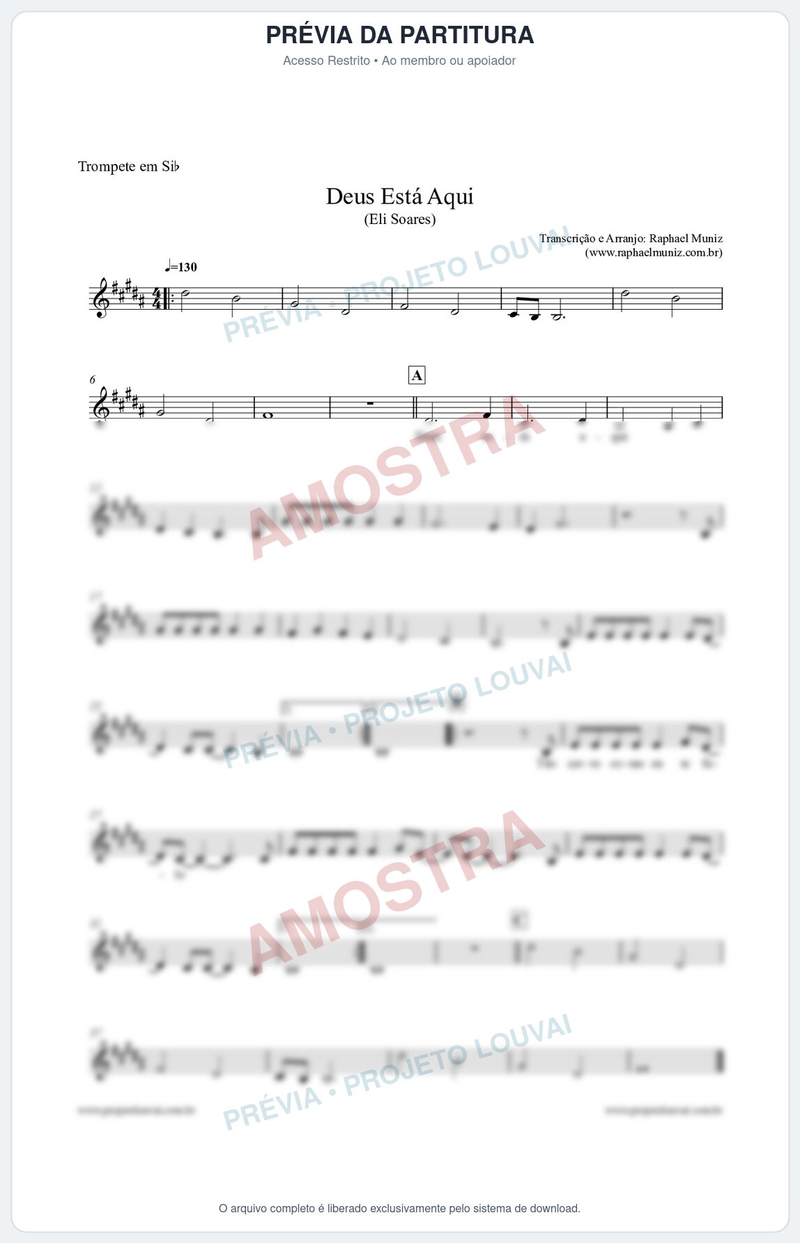 Prévia protegida da primeira página da partitura Partitura para Trompete em Bb - Deus Está Aqui - Eli Soares